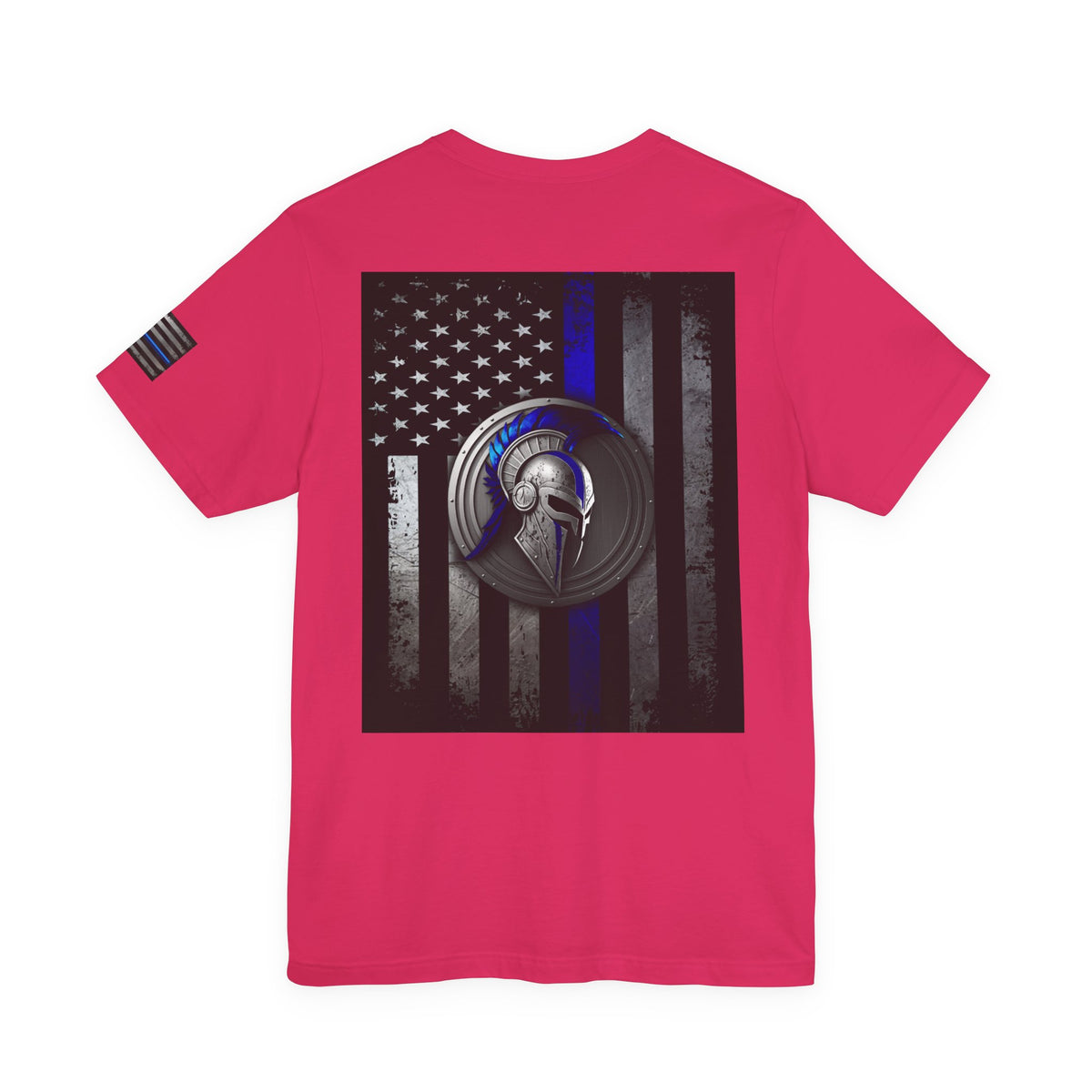 Spartan Helmet Flag Shirt – Thin Blue Line American Patriotic Tee for Law Enforcement Support