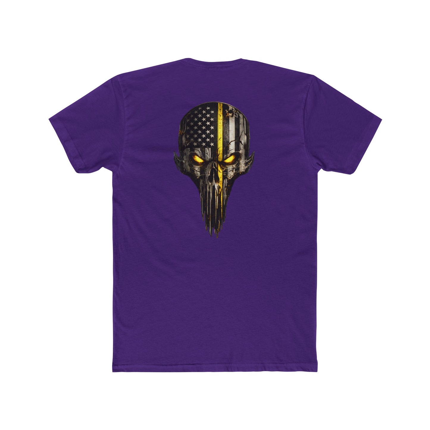 Thin Yellow Line Skull Tee — American Flag Shield & Back Skull Graphic