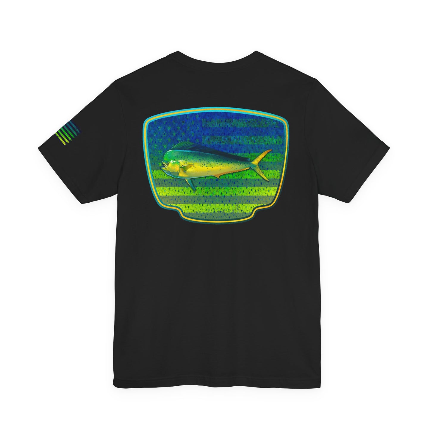 Patriotic Mahi Mahi Flag T-Shirt – Bold Saltwater Fishing Graphic Tee