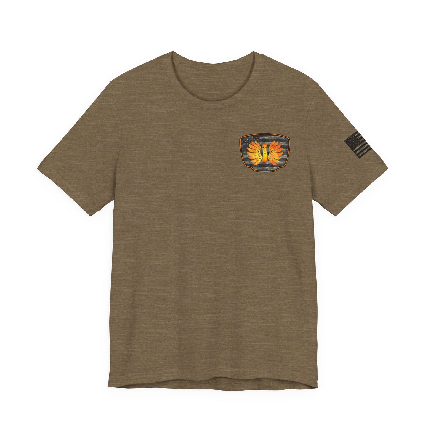 Duck Hunt Badge T-Shirt – Mossy Camo Print, Crossed Guns & Duck Skull Graphic