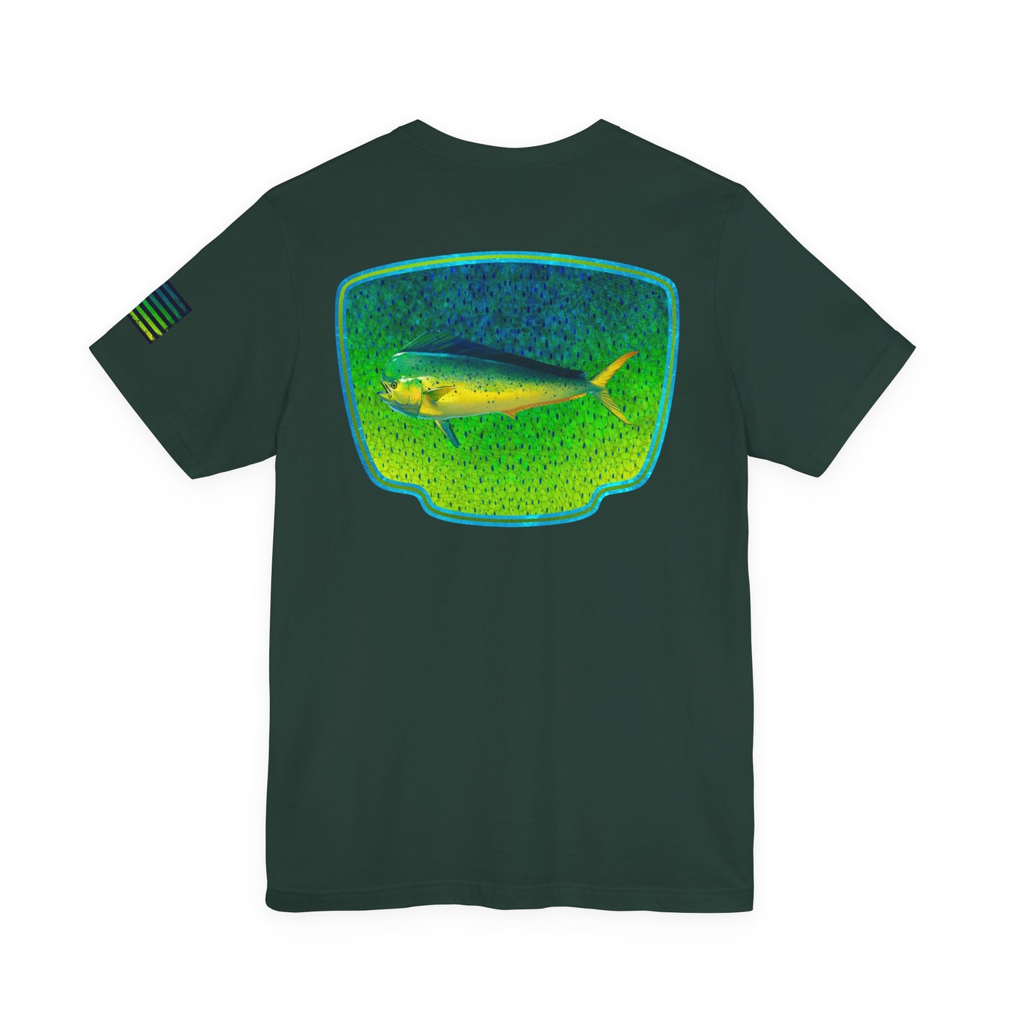 Bright Mahi Mahi Fish Skin Badge Tee – Bold Saltwater Fishing Shirt for Ocean Lovers