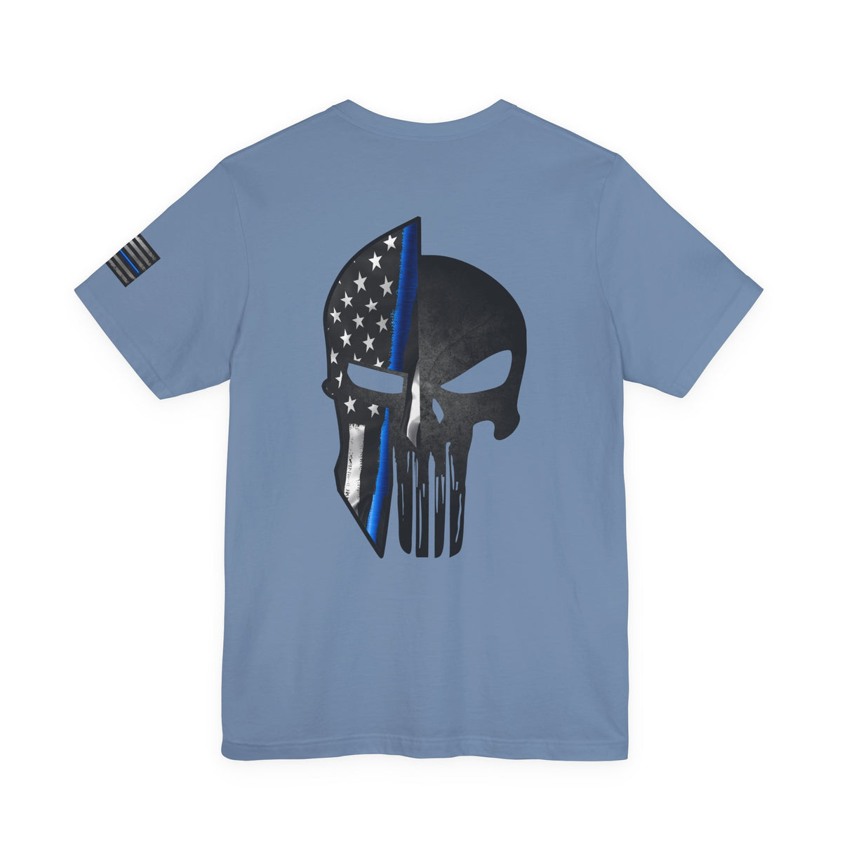 Grunge Spartan Helmet Thin Blue Line American Flag T-Shirt – Honor & Valor Police Tribute Tee