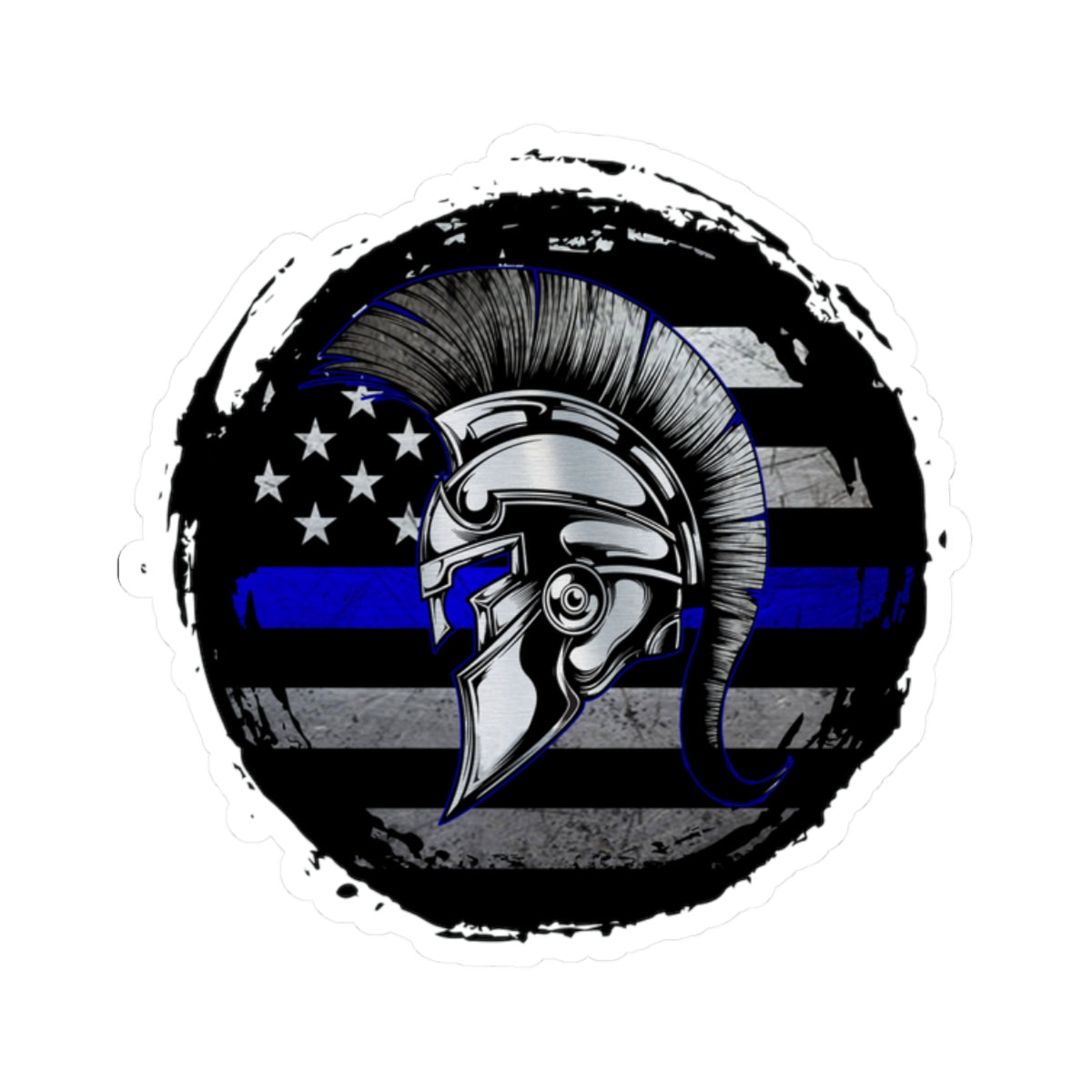 Grunge Spartan Warrior Skull Thin Blue Line Police Support Sticker ArtKiss-Cut Stickers