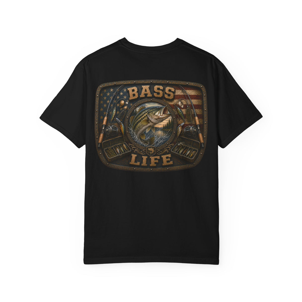 Bass Life T-Shirt — Retro American Flag Bass Fishing Tee