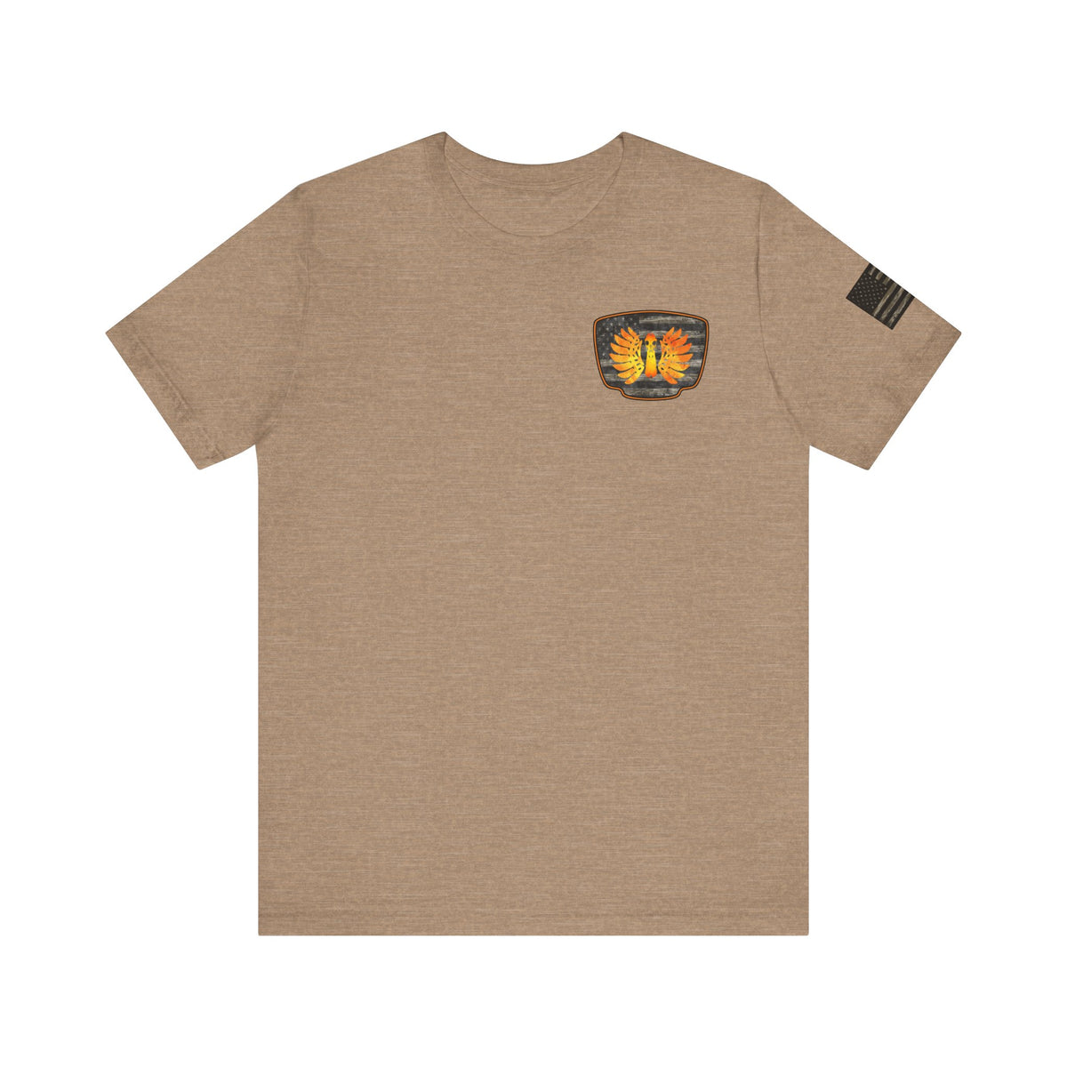 Duck Hunt Badge T-Shirt – Mossy Camo Print, Crossed Guns & Duck Skull Graphic