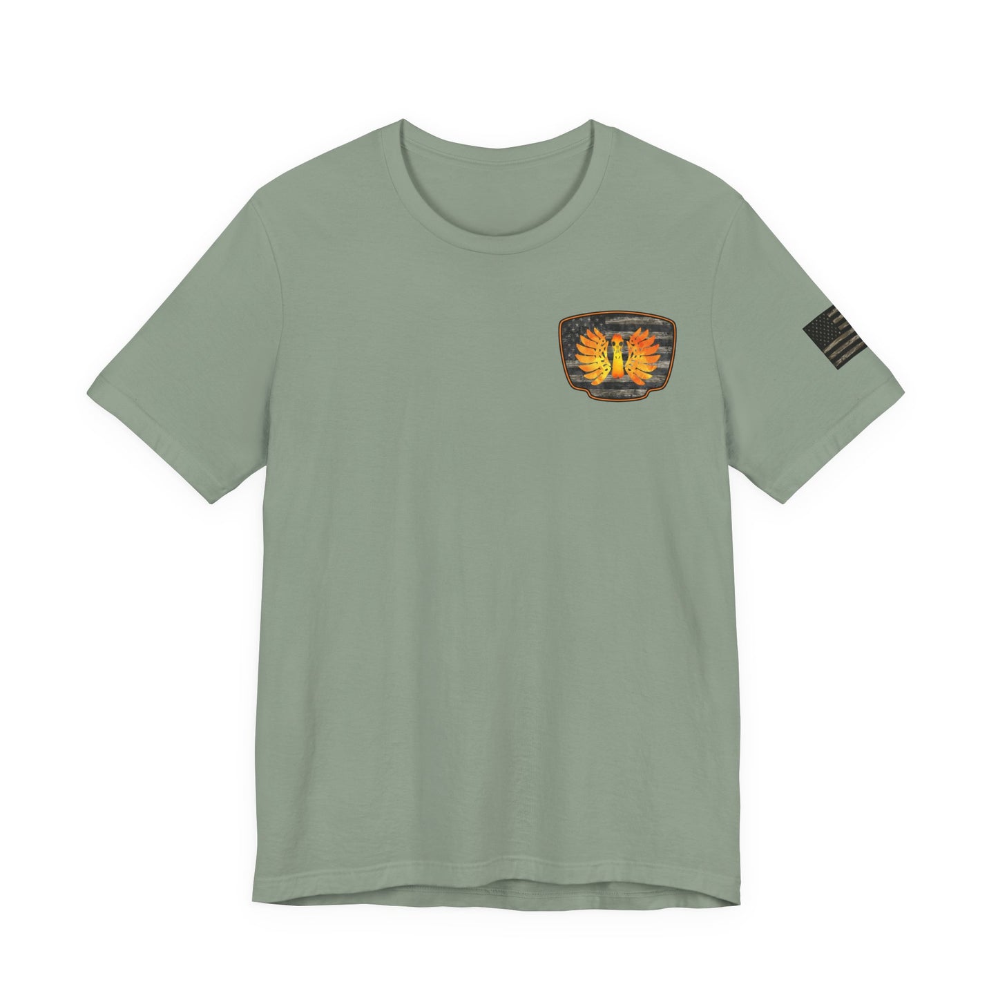 Duck Hunt Badge T-Shirt – Mossy Camo Print, Crossed Guns & Duck Skull Graphic