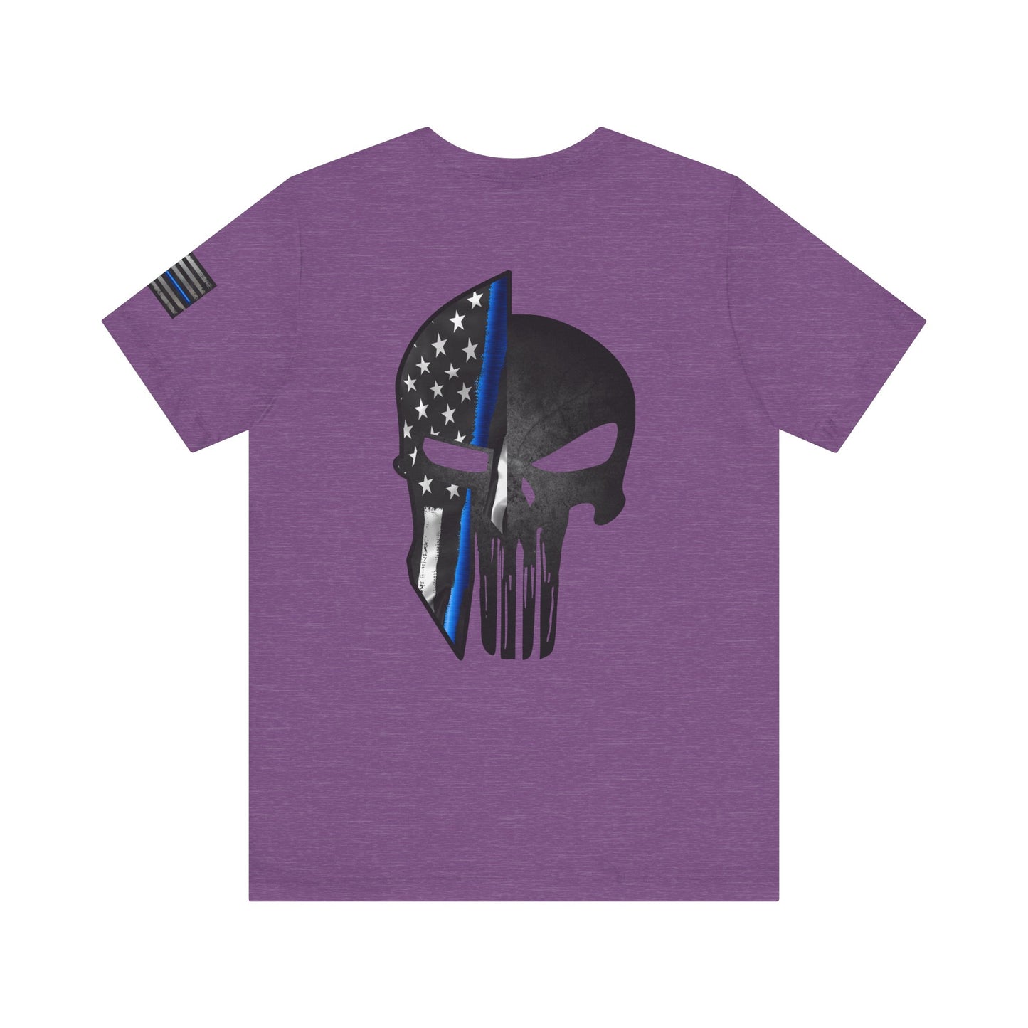 Grunge Spartan Helmet Thin Blue Line American Flag T-Shirt – Honor & Valor Police Tribute Tee