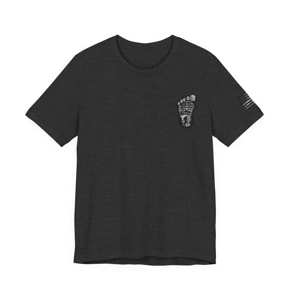 Bigfoot American Flag Camo Tee, Sasquatch Patriotic Shirt, Unisex Graphic Tee, Outdoor Adventure Top, Men's Women's Tee