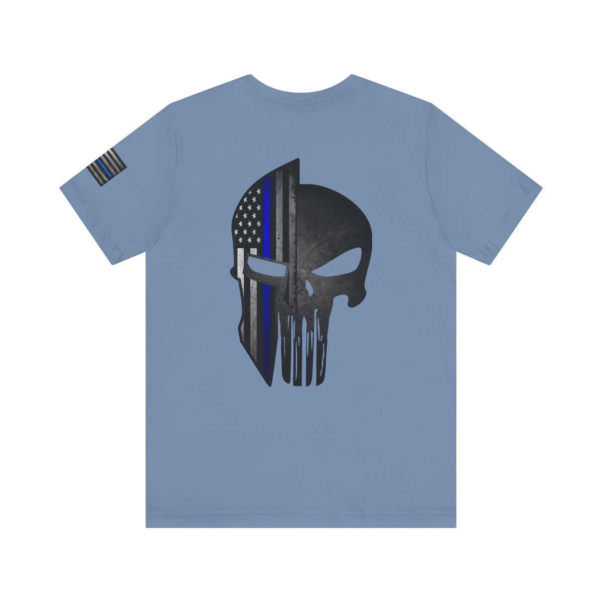 Grunge Stone Spartan Thin Blue Line American Flag T-Shirt – Honor & Valor Police Tribute Tee