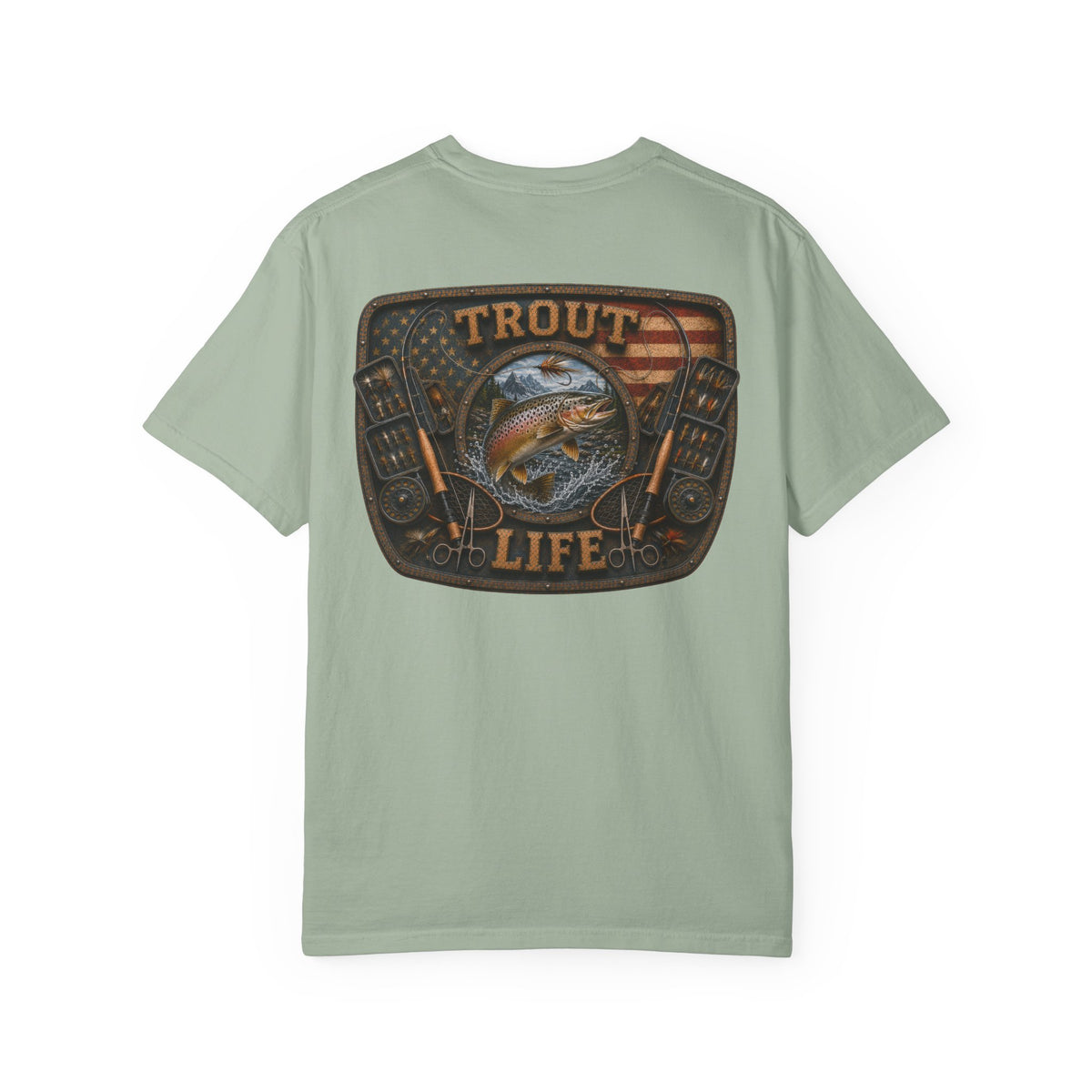 Trout Life T-Shirt — Fishing Graphic Tee with Trout & American Flag