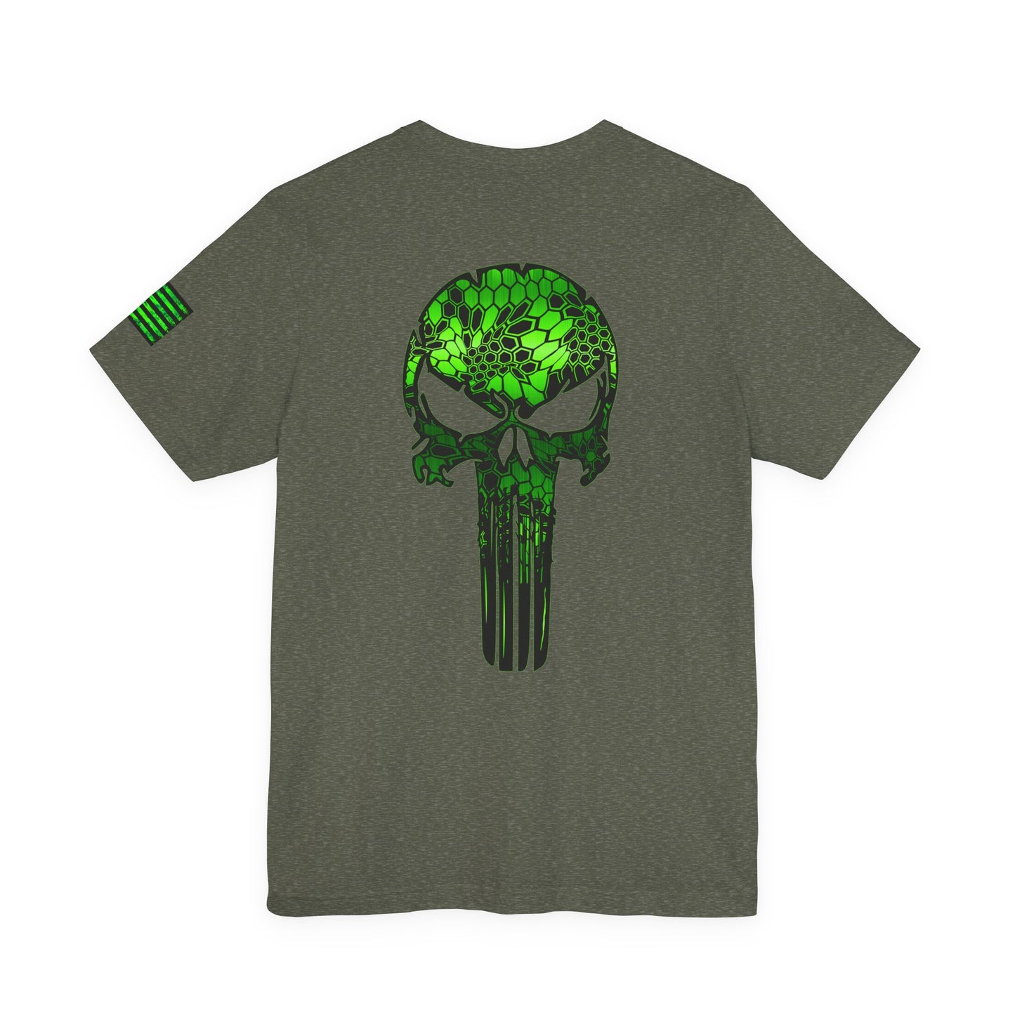 Green Punisher Skull with Hex Camo – Tactical Military Style Grunge Tee