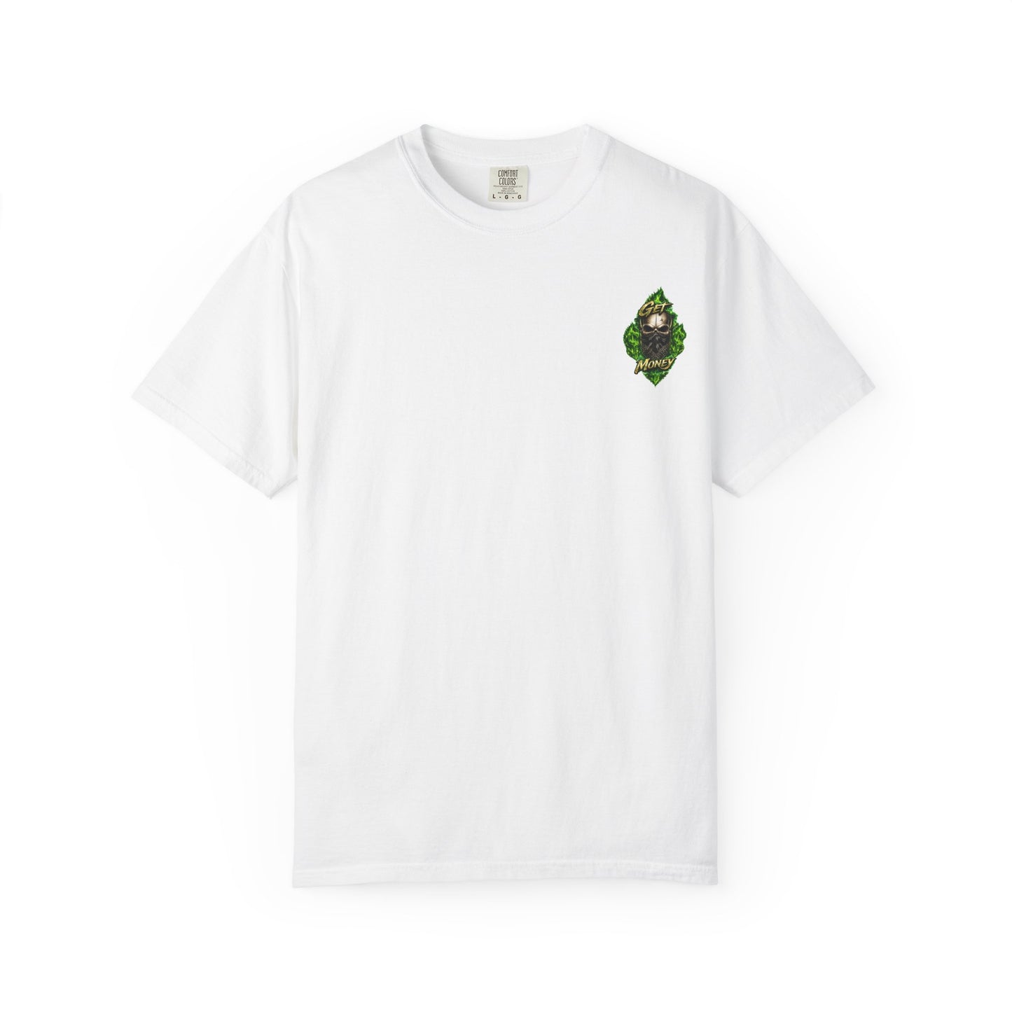 Get Money Skull Graphic Tee – Green Flame Dollar Sign Hustle Streetwear Shirt