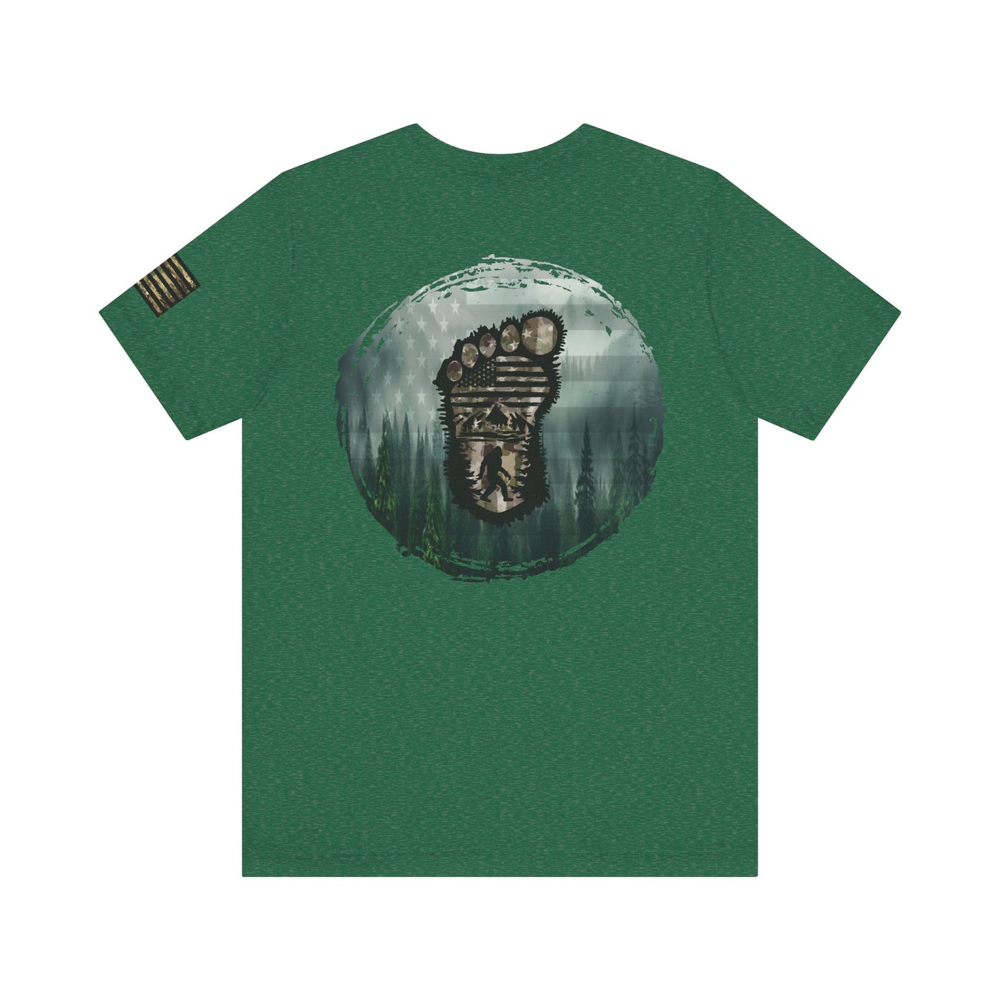 Bigfoot American Flag Camo Tee, Patriotic Sasquatch Shirt, USA Yetti Top, Men's Women's Unisex T-shirt, Cryptid Camouflage
