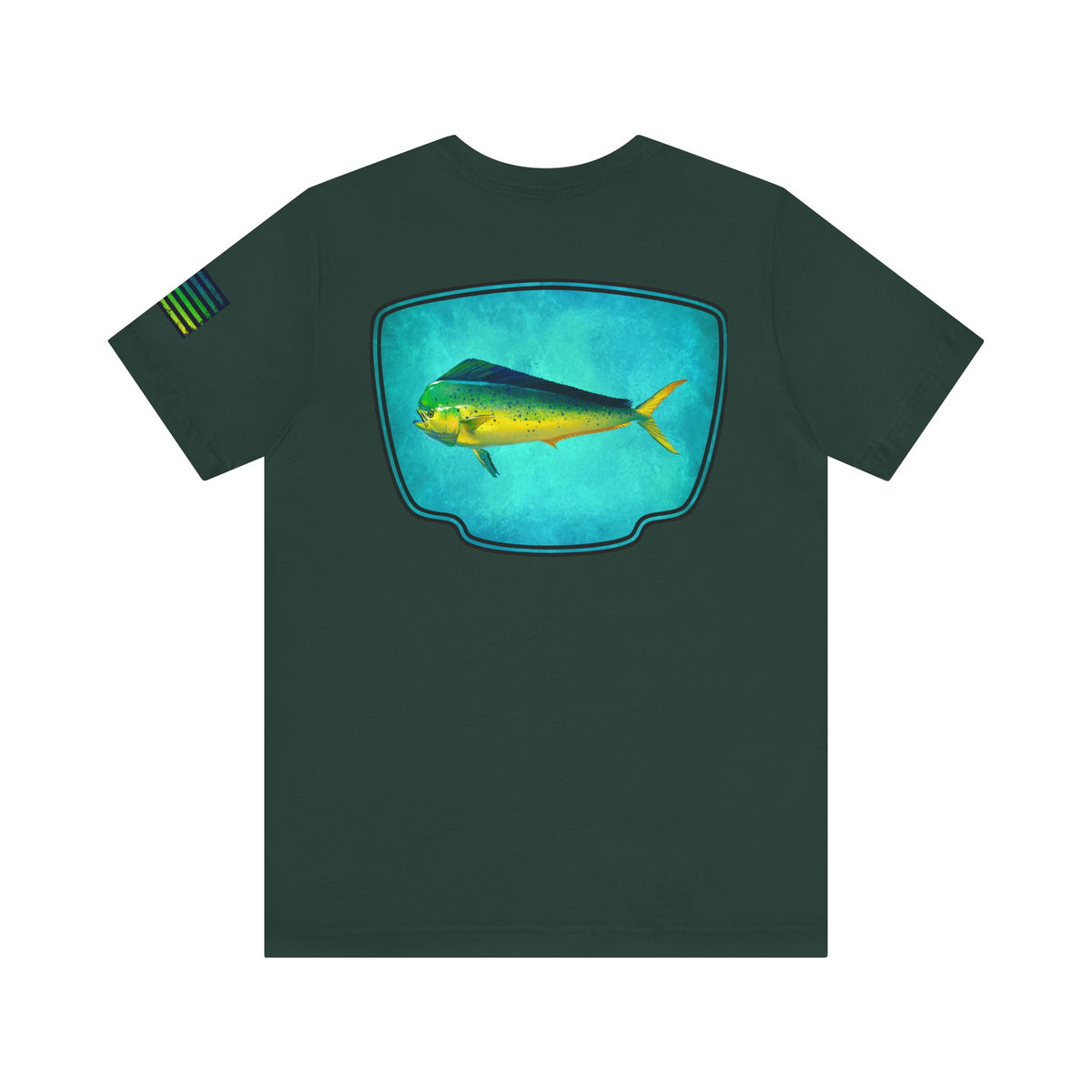 Vibrant Mahi Mahi Badge Tee – Ocean-Inspired Saltwater Fishing Shirt for Men
