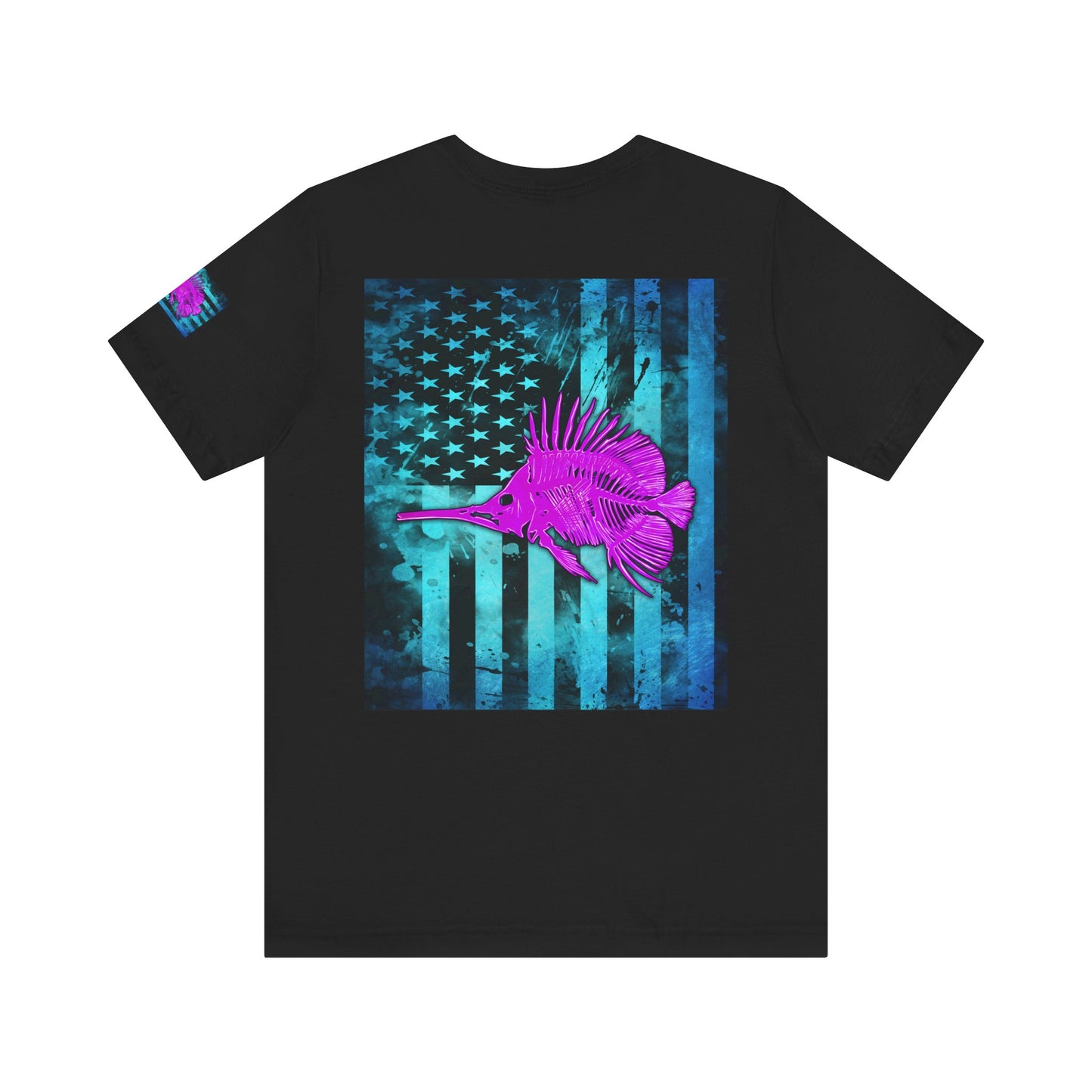 Pink Angler Grunge American Flag Tee, Patriotic USA Shirt, Vintage American Flag