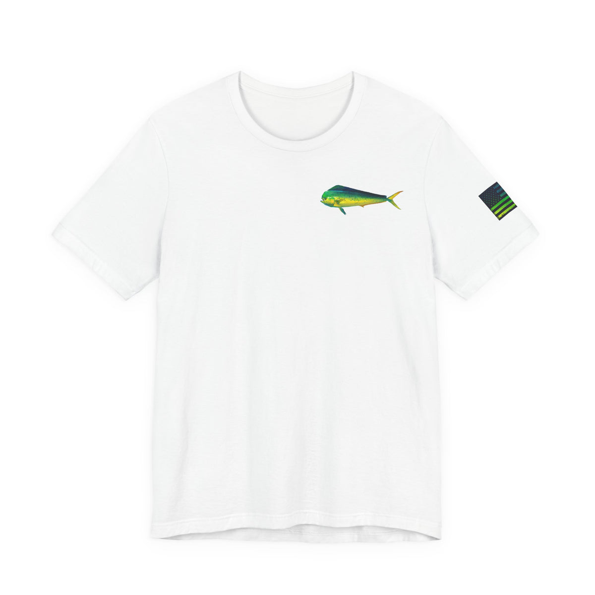 Patriotic Mahi Mahi Flag T-Shirt – Bold Saltwater Fishing Graphic Tee