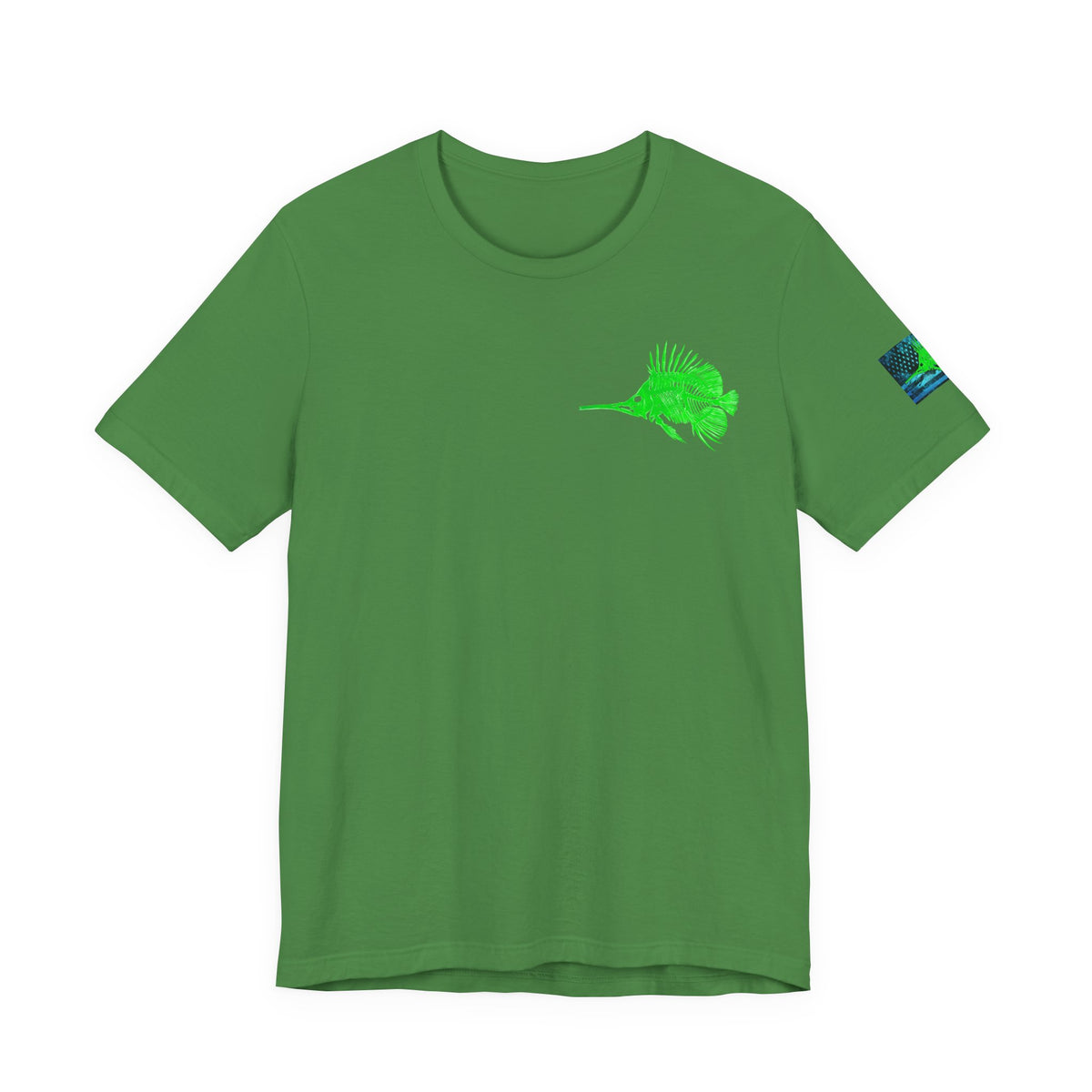 Green Fish Grunge American Flag Tee, Patriotic USA Shirt, Vintage American Flag