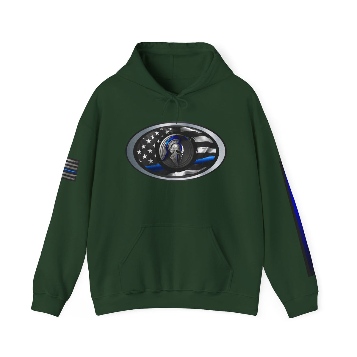 Spartan Thin Blue Line Flag Hoodie – Warrior Helmet Patriotic Sweatshirt for Police Supporters