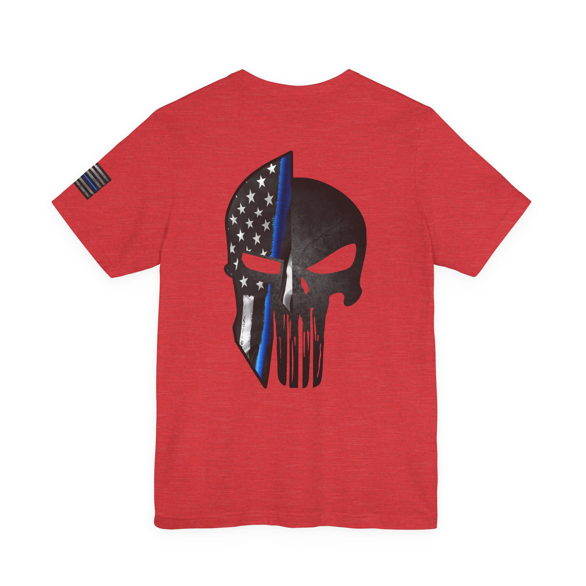 Grunge Spartan Helmet Thin Blue Line American Flag T-Shirt – Honor & Valor Police Tribute Tee