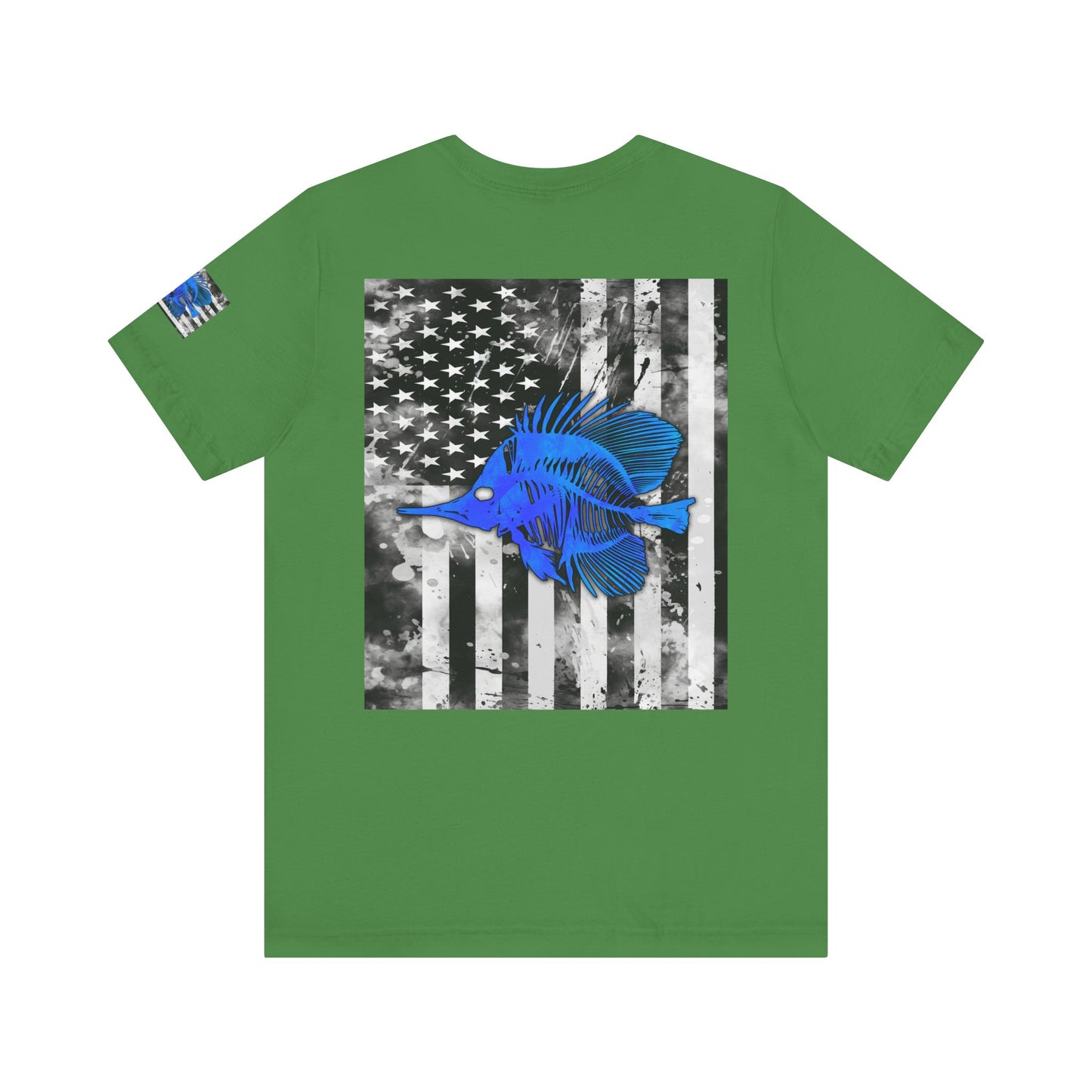 Blue Fish Skeleton Grunge American Flag Tee, Patriotic USA Shirt, Vintage American Flag