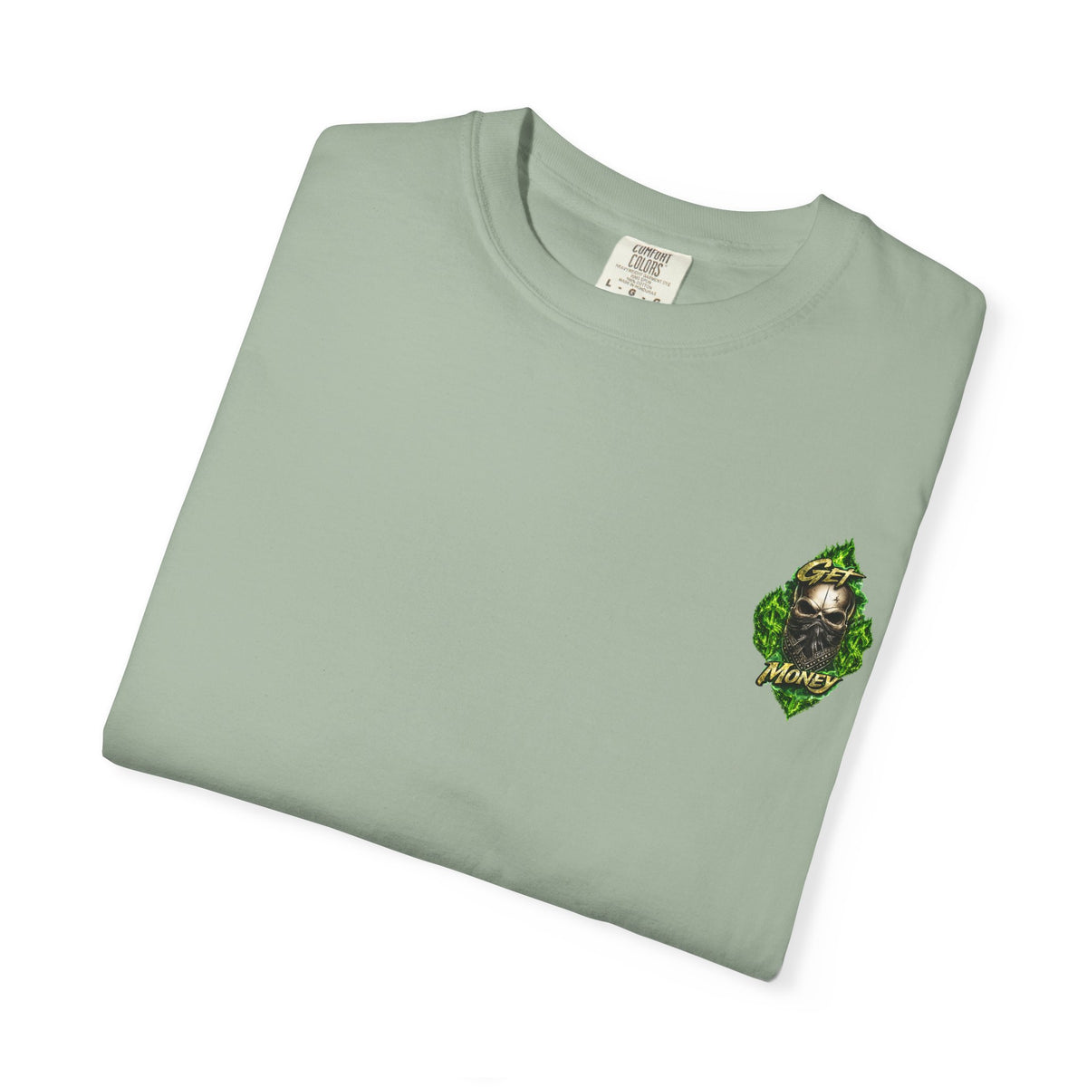 Get Money Skull Graphic Tee – Green Flame Dollar Sign Hustle Streetwear Shirt