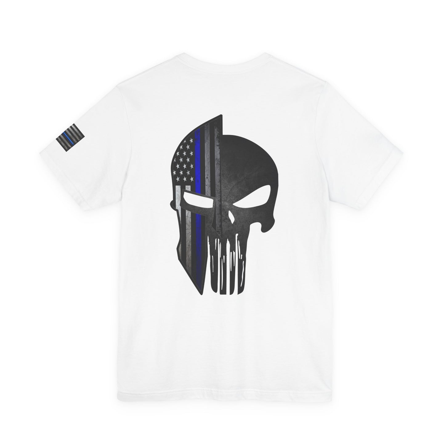 Grunge Stone Spartan Thin Blue Line American Flag T-Shirt – Honor & Valor Police Tribute Tee