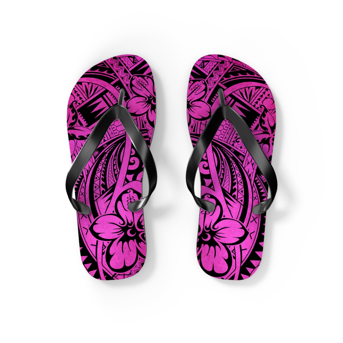 Polynesian Pink Flip Flops - Boho Beach Footwear, Summer Sandals, Vacation Shoes, Hibiscus Print, Gift for Her