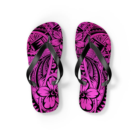 Polynesian Pink Flip Flops - Boho Beach Footwear, Summer Sandals, Vacation Shoes, Hibiscus Print, Gift for Her