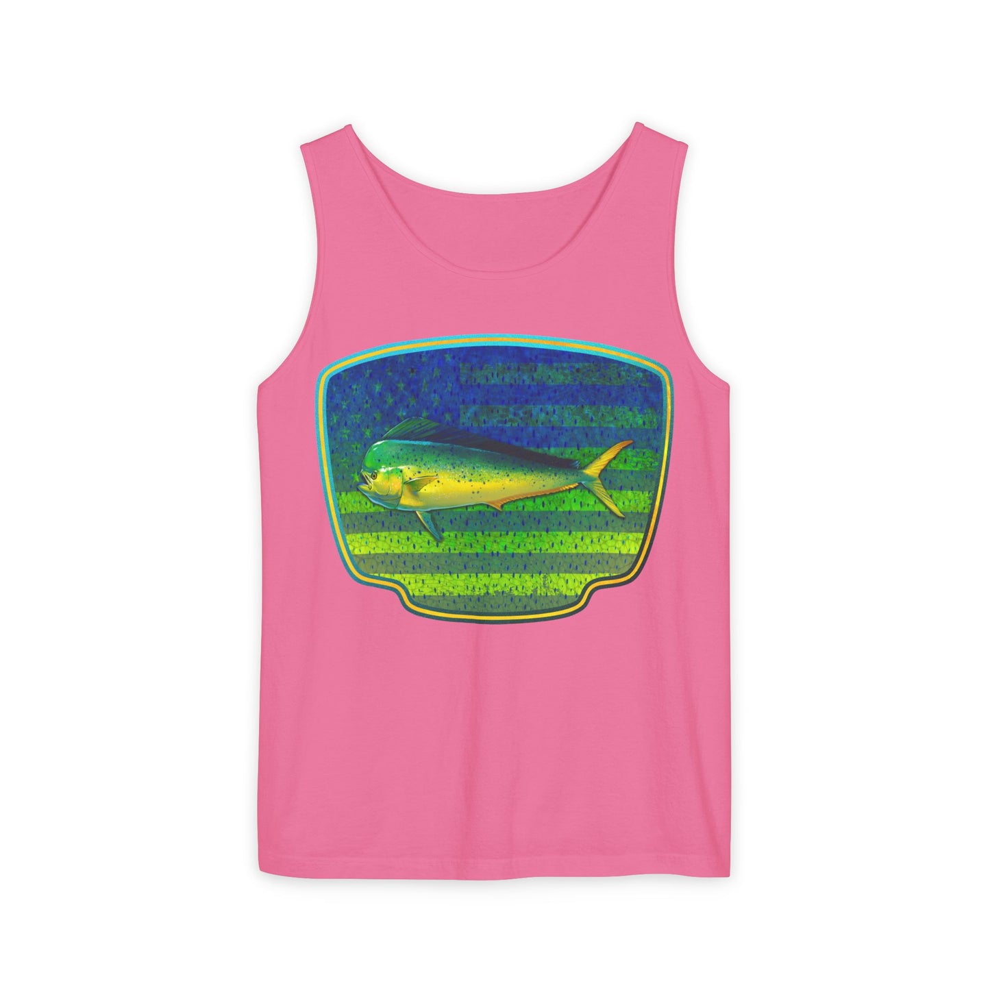 American Mahi Mahi Graphic Tank Top, Summer Apparel, Outdoors Shirt, Fishing Gear, Beachwear, Gifts for Anglers