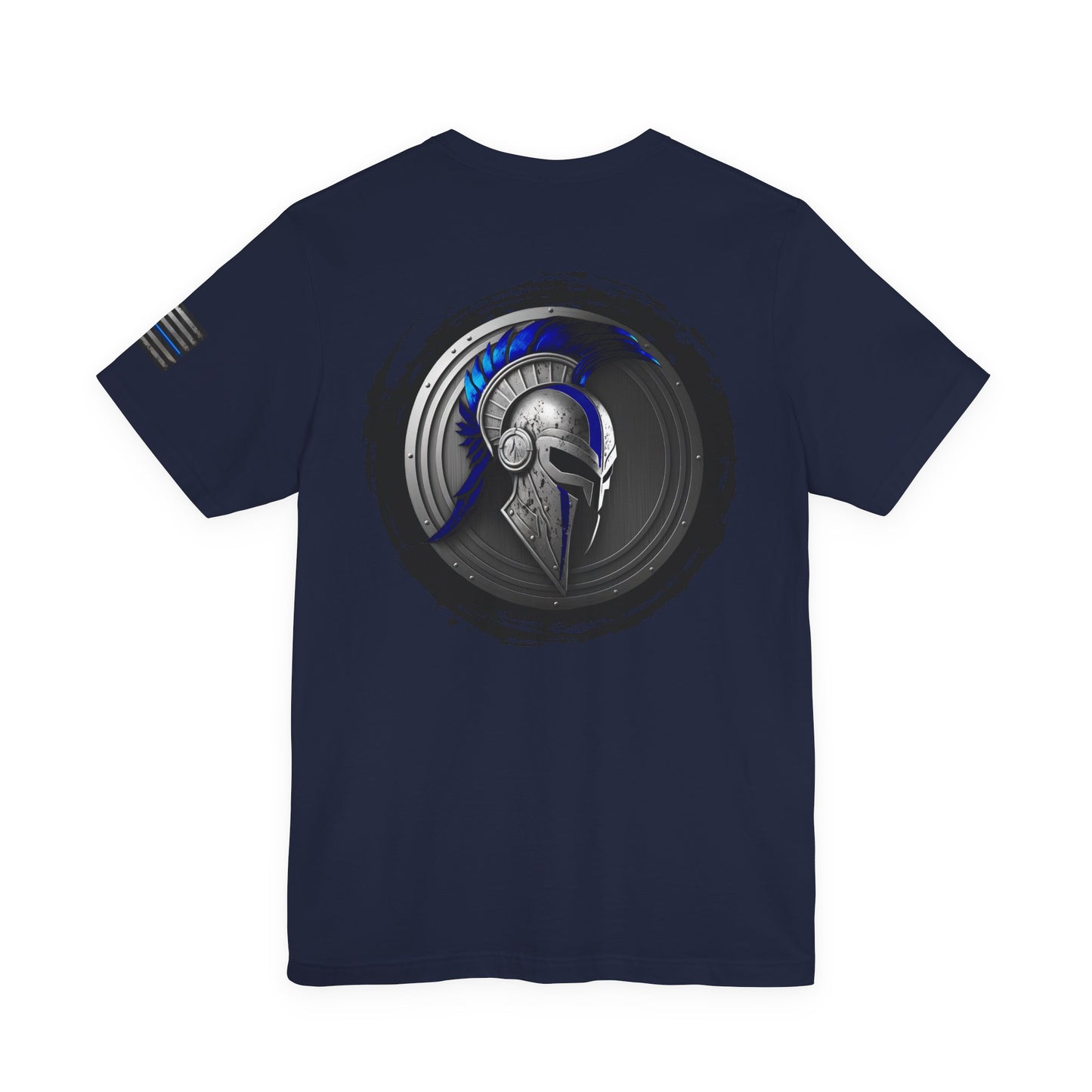 Grunge Spartan Thin Blue Line American Flag T-Shirt – Honor & Valor Police Tribute Tee