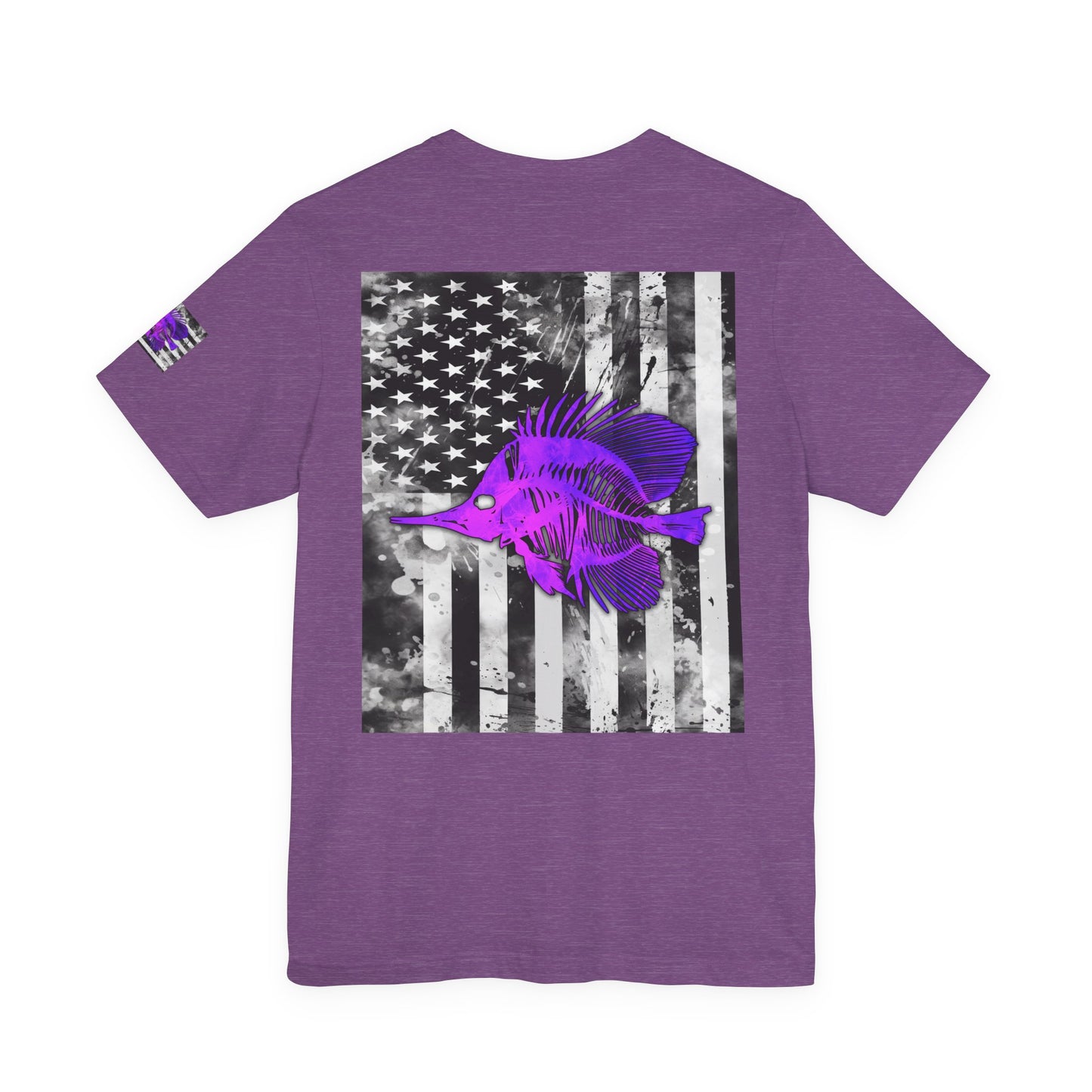 Purple Fish Angler Grunge American Flag Tee, Patriotic USA Shirt, Vintage American Flag