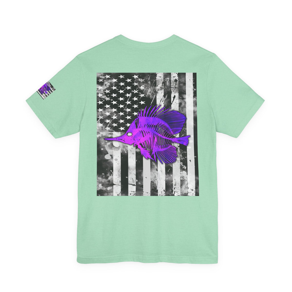 Purple Fish Angler Grunge American Flag Tee, Patriotic USA Shirt, Vintage American Flag