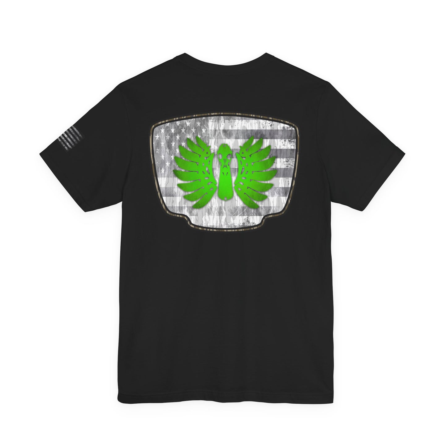 Duck Skull Hunting Badge T-Shirt – Mossy Camo Print, Crossed Guns & Duck Skull Graphic