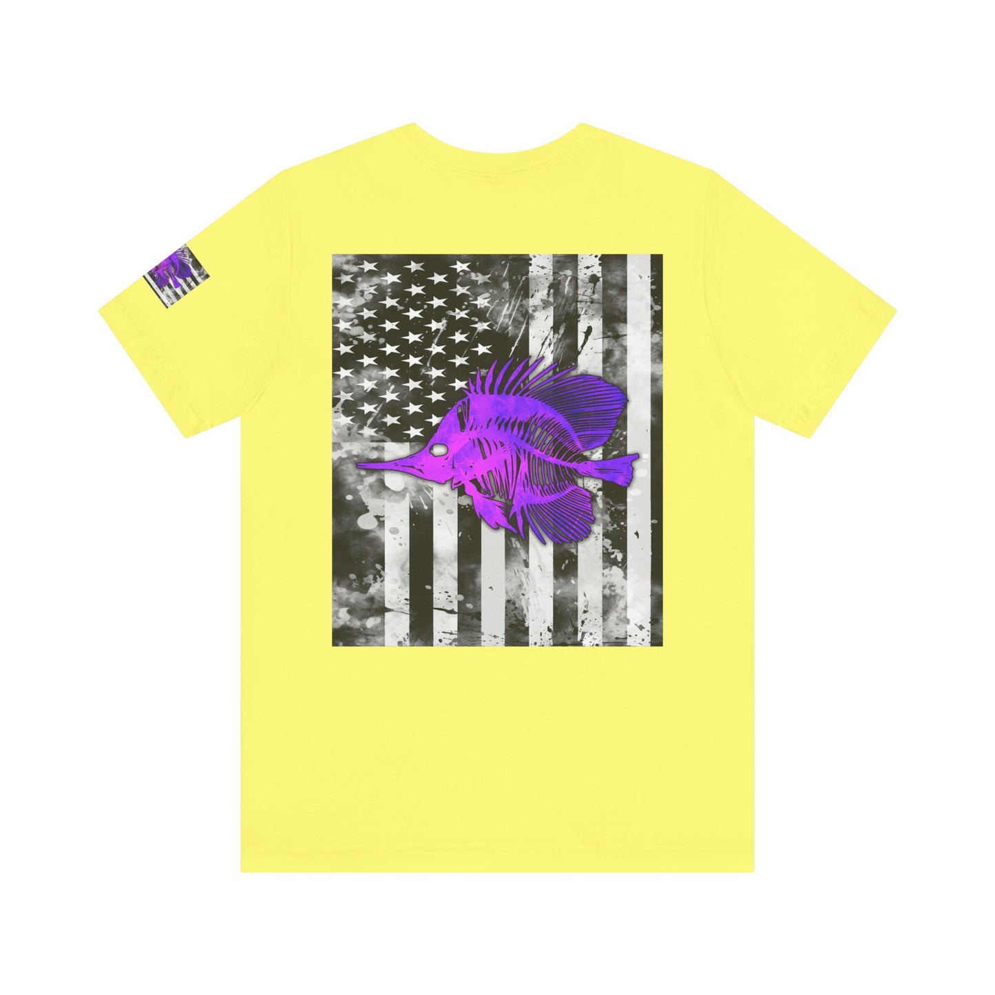 Purple Fish Angler Grunge American Flag Tee, Patriotic USA Shirt, Vintage American Flag