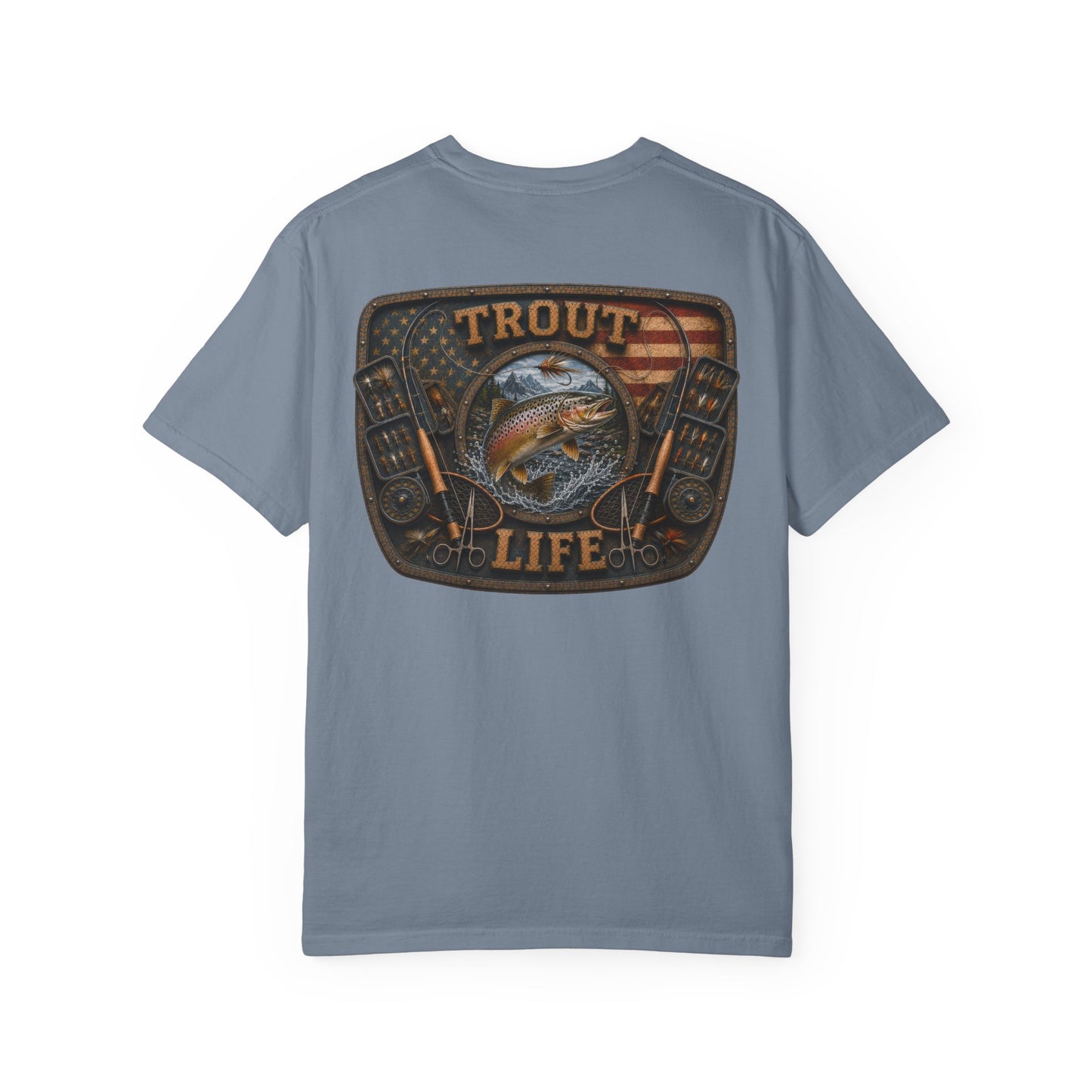 Trout Life T-Shirt — Fishing Graphic Tee with Trout & American Flag