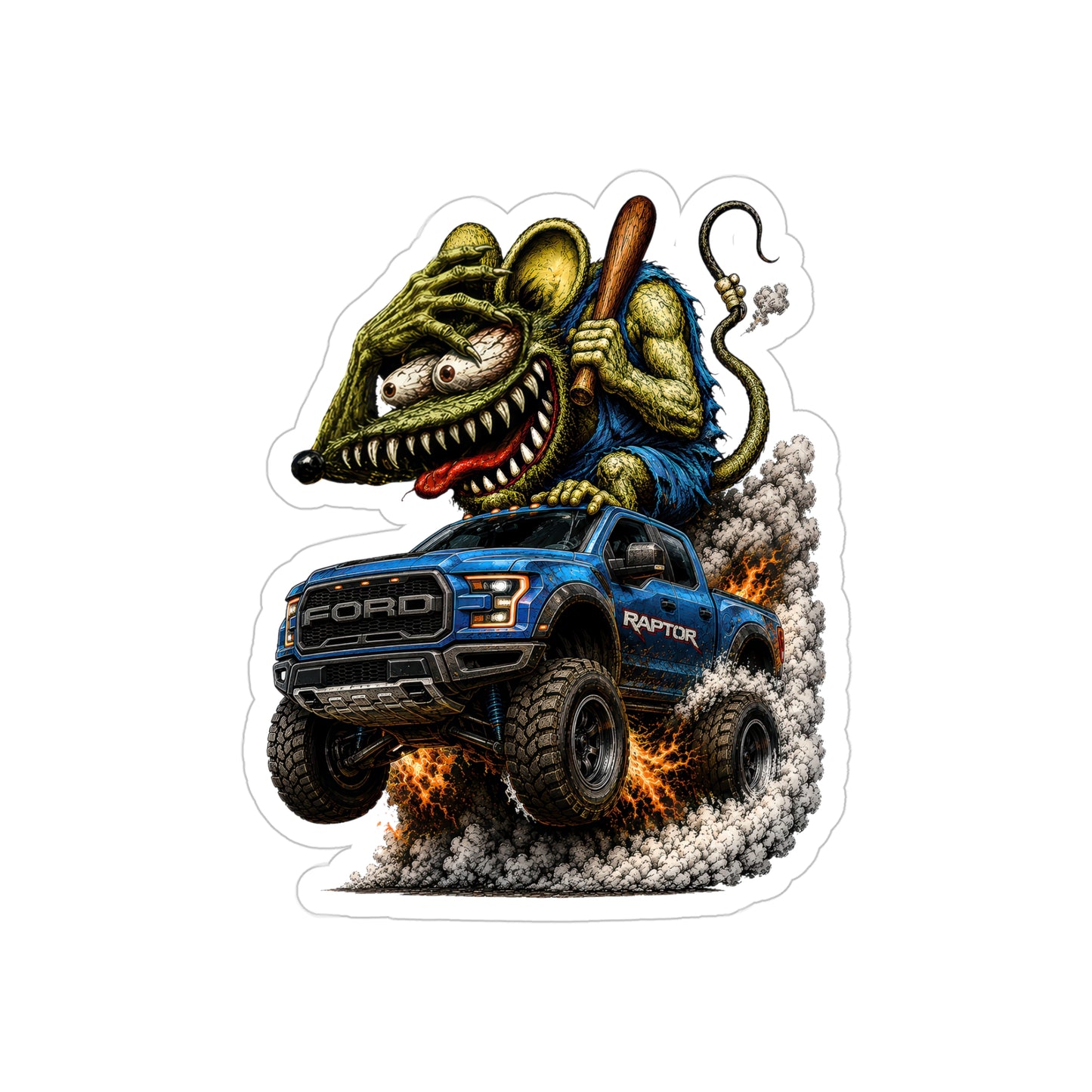 Crazy Rat Ford Raptor Sticker | Blue Lifted Off Road Truck Decal | Monster 4x4 Racing Art | Transparent Vinyl Sticker