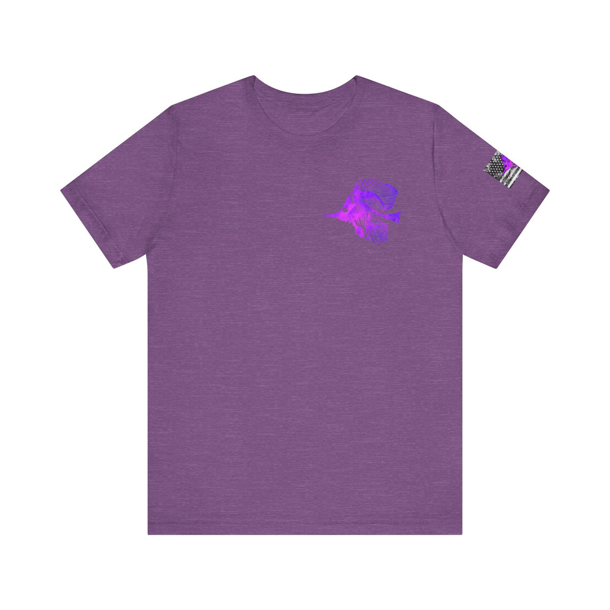 Purple Fish Angler Grunge American Flag Tee, Patriotic USA Shirt, Vintage American Flag