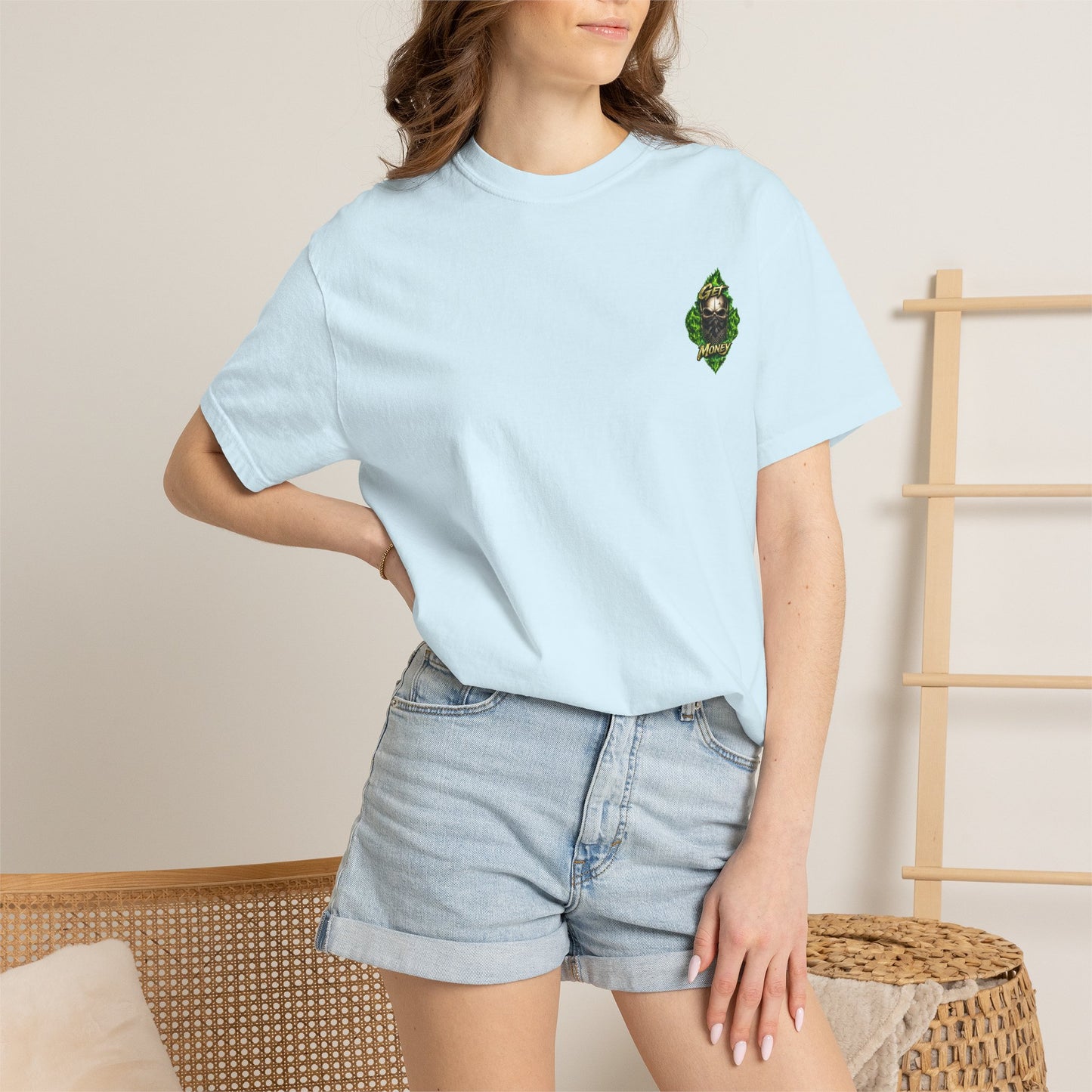 Get Money Skull Graphic Tee – Green Flame Dollar Sign Hustle Streetwear Shirt