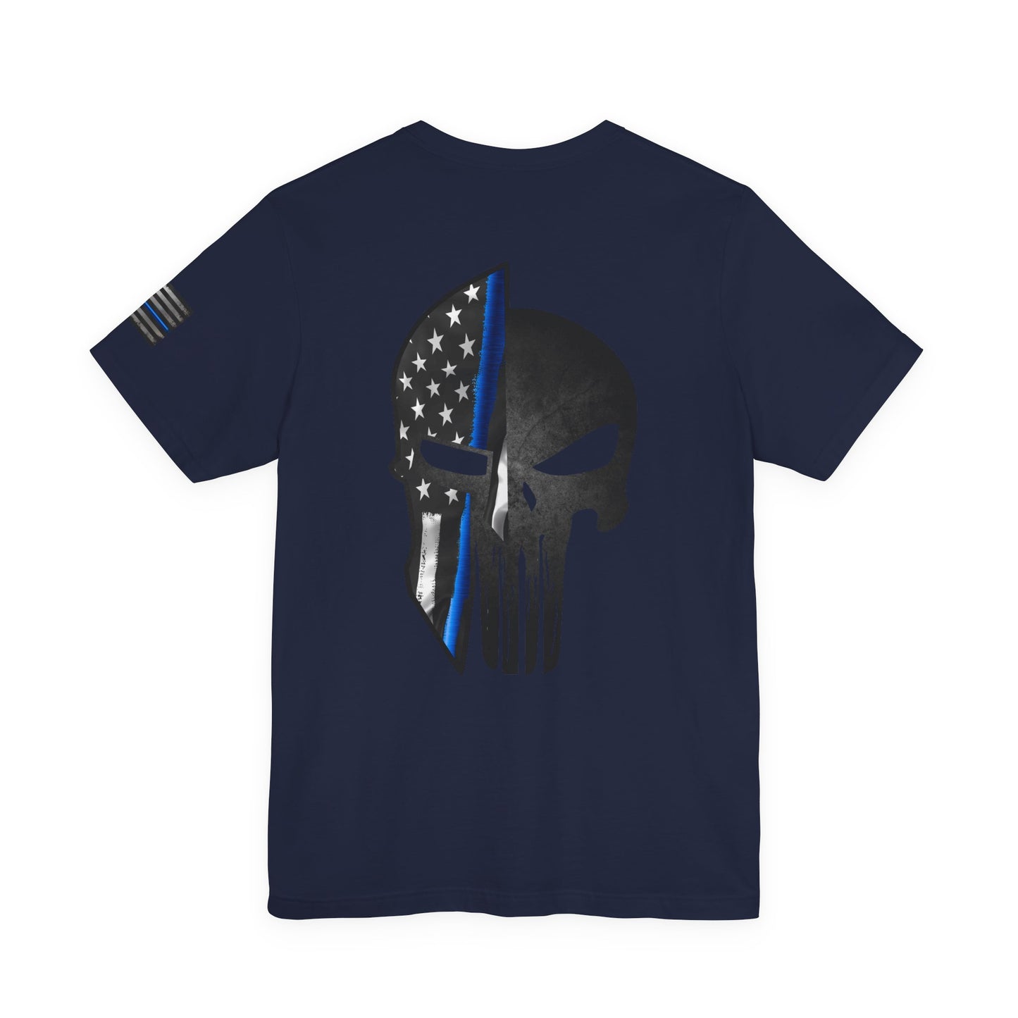 Grunge Spartan Helmet Thin Blue Line American Flag T-Shirt – Honor & Valor Police Tribute Tee