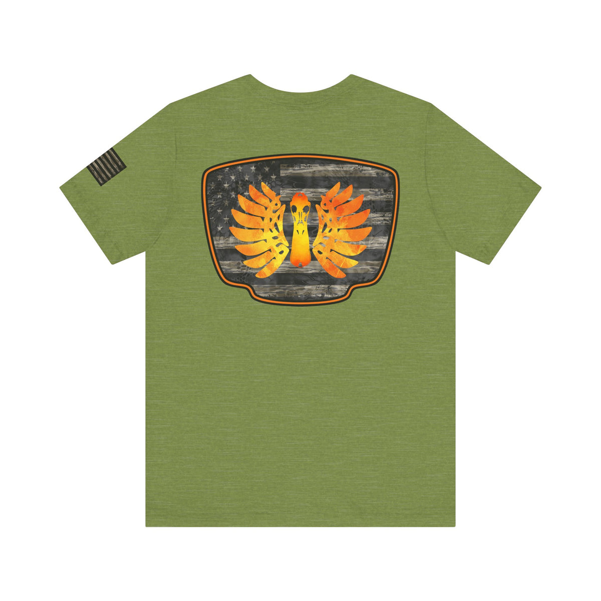 Duck Hunt Badge T-Shirt – Mossy Camo Print, Crossed Guns & Duck Skull Graphic