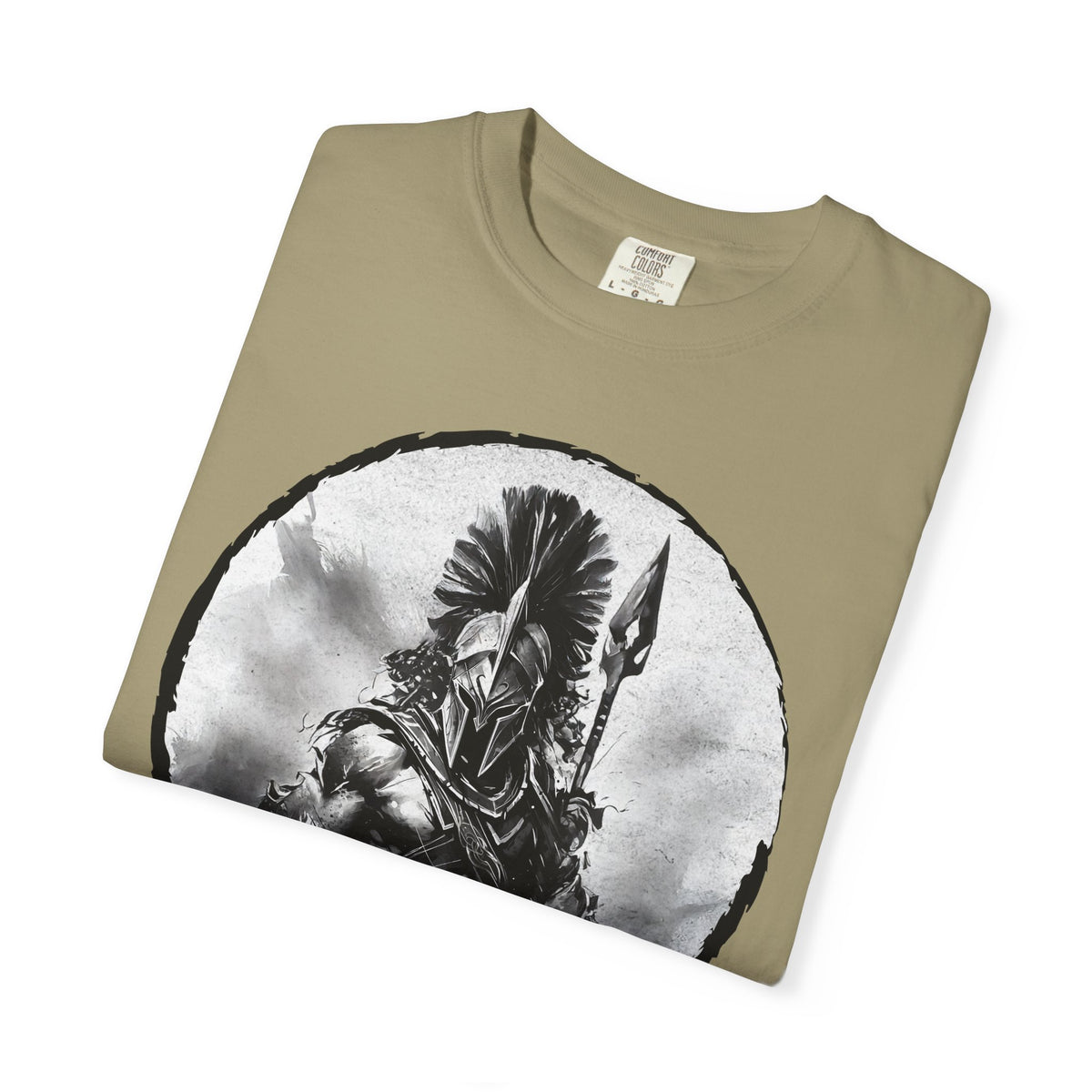 Spartan Warrior T-Shirt – Greek Helmet Circle Design Front & Spear Back | Warrior Graphic Tee