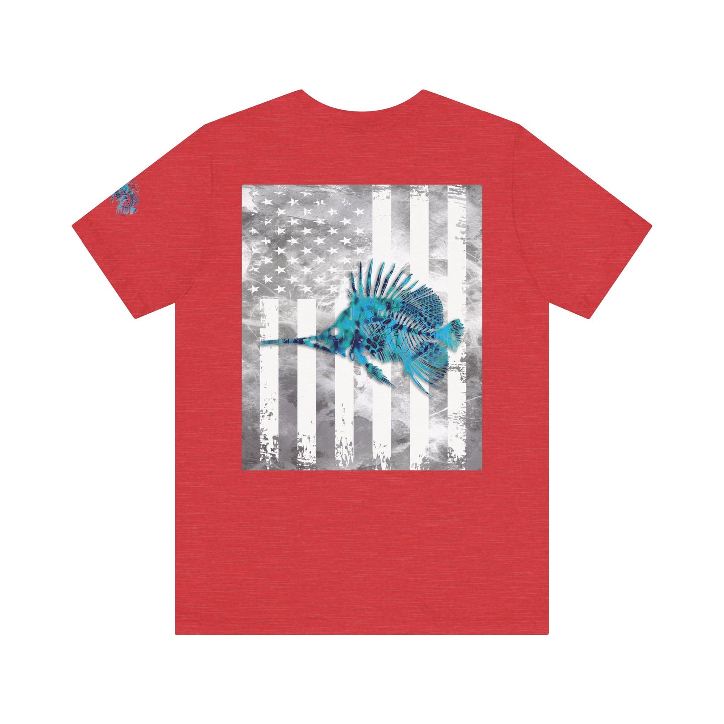 Fish Skeleton Grunge American Flag Tee, Patriotic Fishing Shirt, Vintage USA Bones, Fourth of July Apparel,