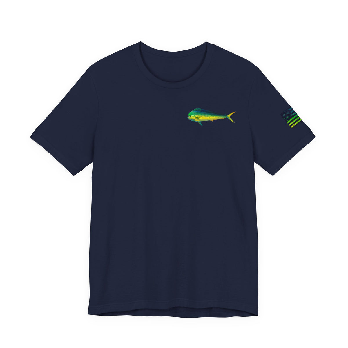 Patriotic Mahi Mahi Flag T-Shirt – Bold Saltwater Fishing Graphic Tee