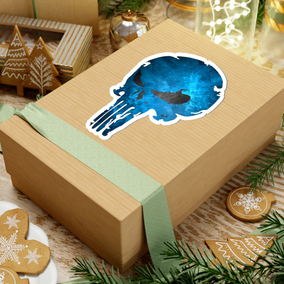 Blue Distressed Skull Warrior Sticker – Bold Urban Graphic for Laptops, Water Bottles & More