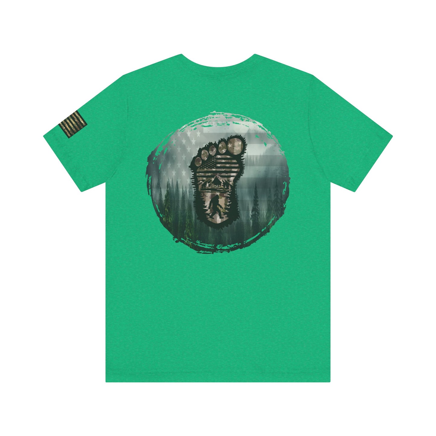 Bigfoot American Flag Camo Tee, Patriotic Sasquatch Shirt, USA Yetti Top, Men's Women's Unisex T-shirt, Cryptid Camouflage