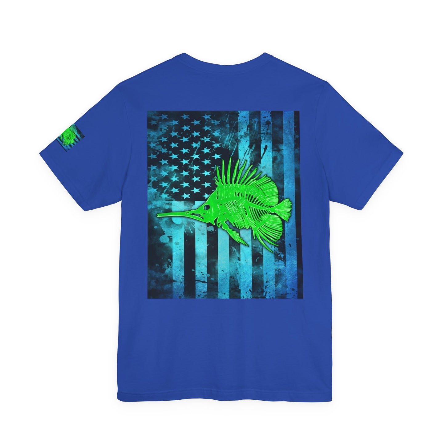 Green Fish Grunge American Flag Tee, Patriotic USA Shirt, Vintage American Flag