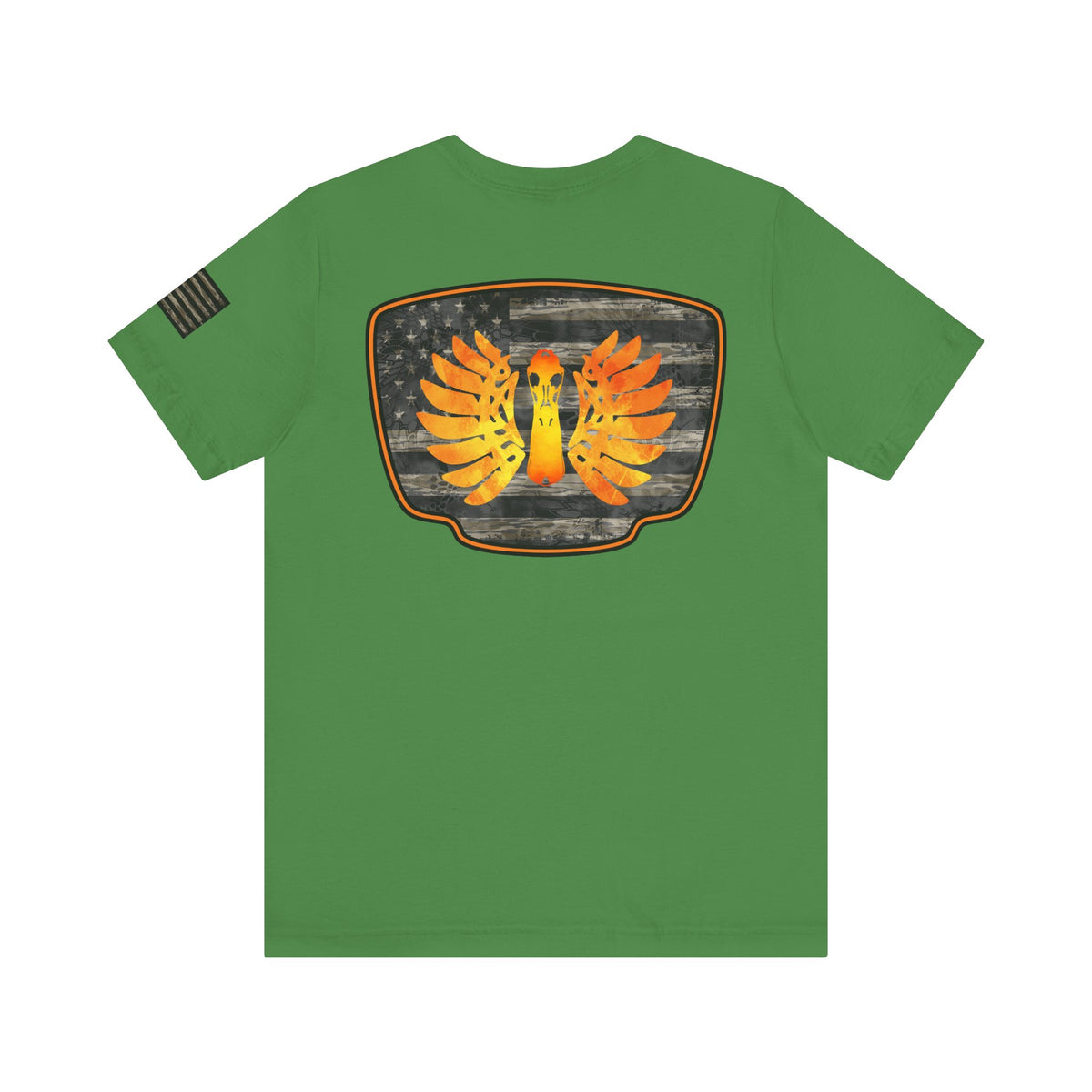 Duck Hunt Badge T-Shirt – Mossy Camo Print, Crossed Guns & Duck Skull Graphic