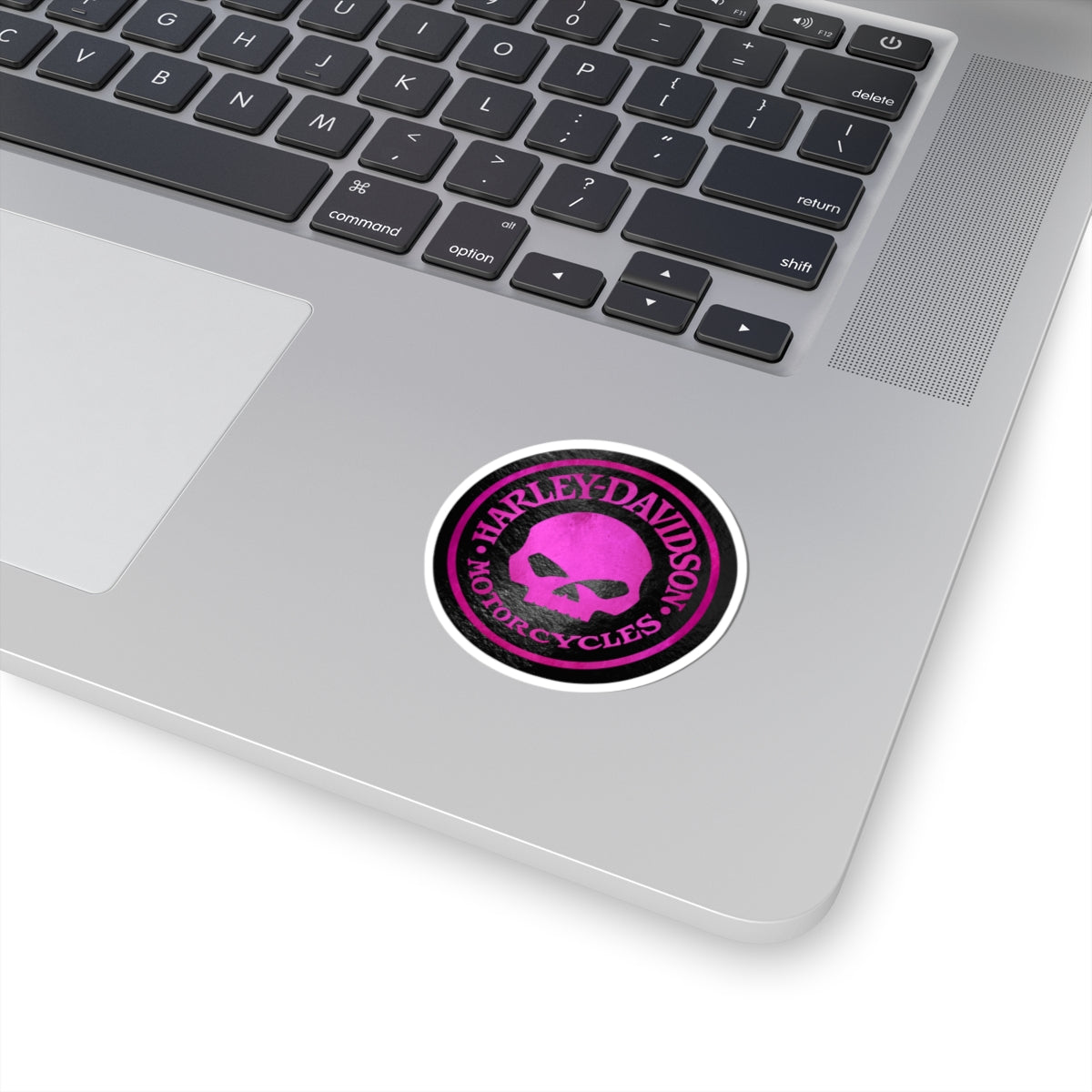 Harley Skull Biker Emblem | Bold Pink Motorcycle Graphic for Decals, Shirts, or Garage Art, ArtKiss-Cut Stickers