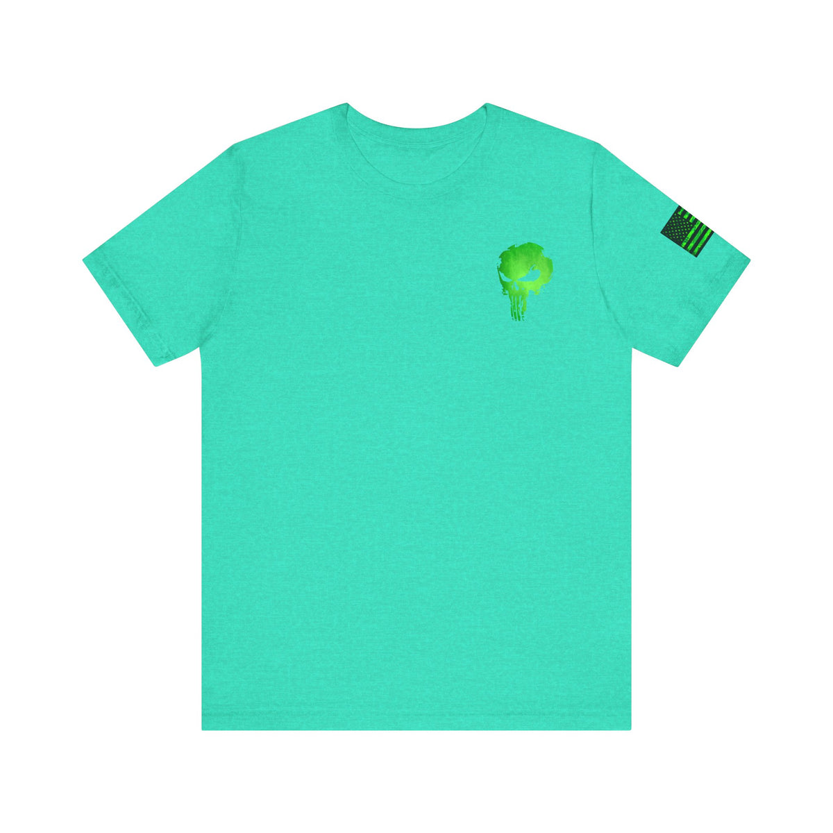 Green Punisher Skull with Hex Camo – Tactical Military Style Grunge Tee