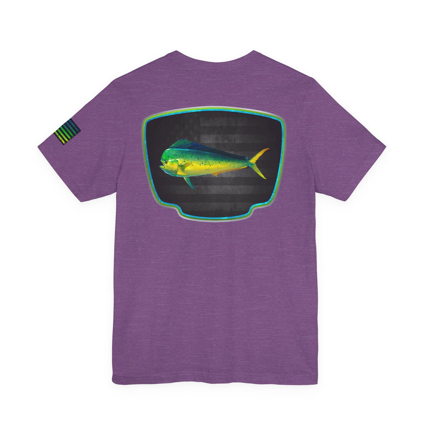 Mahi Mahi Badge Tee with Blackout Flag – Patriotic Saltwater Fishing Shirt